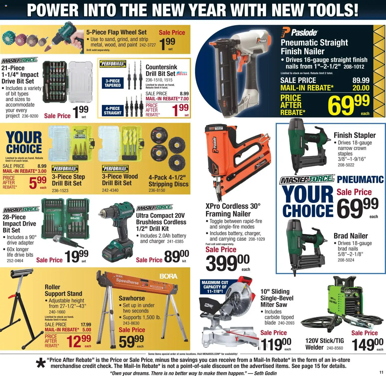Menards - Weekly Ad - valid from 31.12.2025 | Page: 13 | Products: Saw, Battery, Miter Saw, Drill Bit