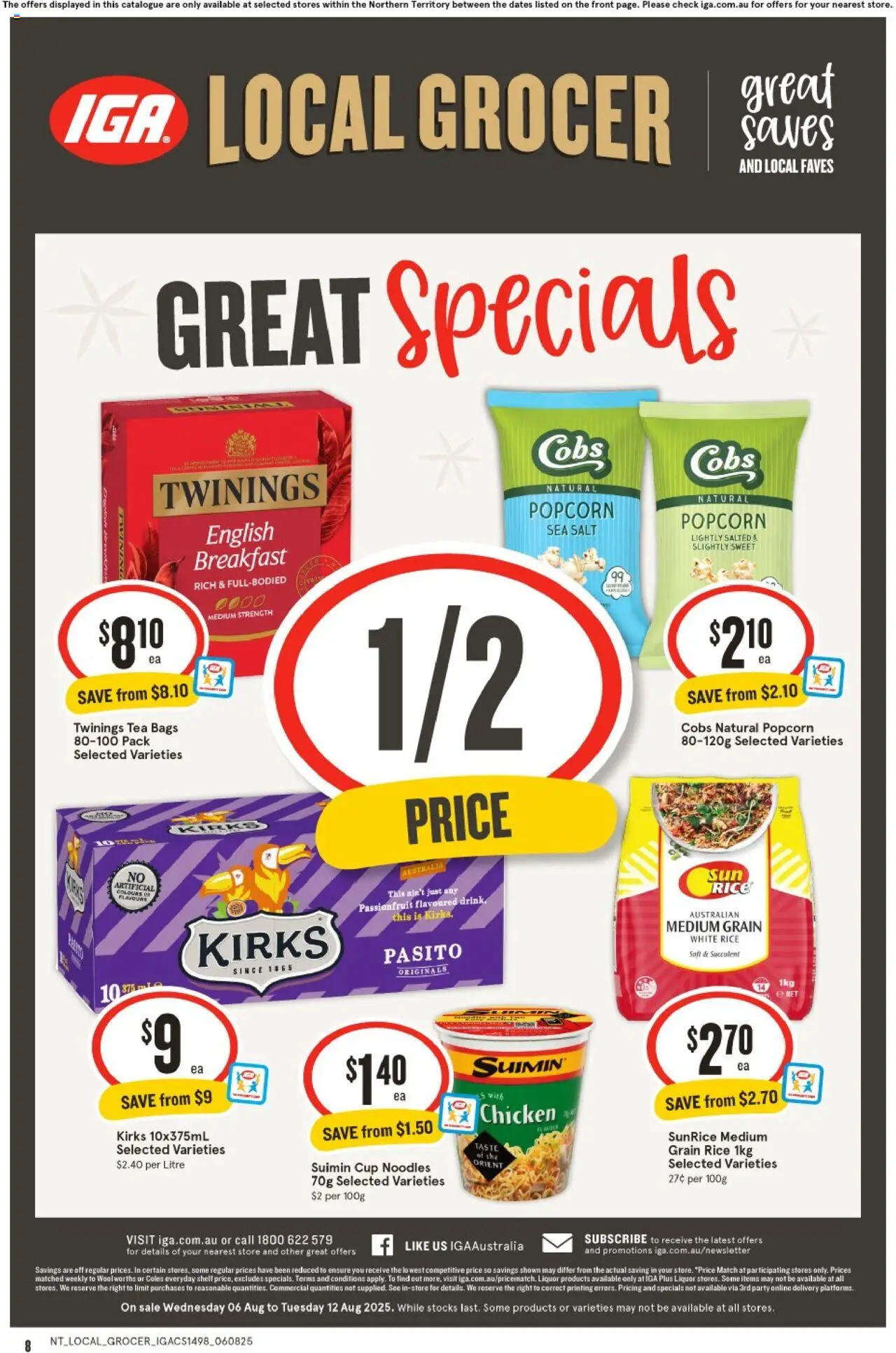 IGA catalogue - valid from 06.08.2025 | Page: 8 | Products: Rice, Noodles, Popcorn, Salt