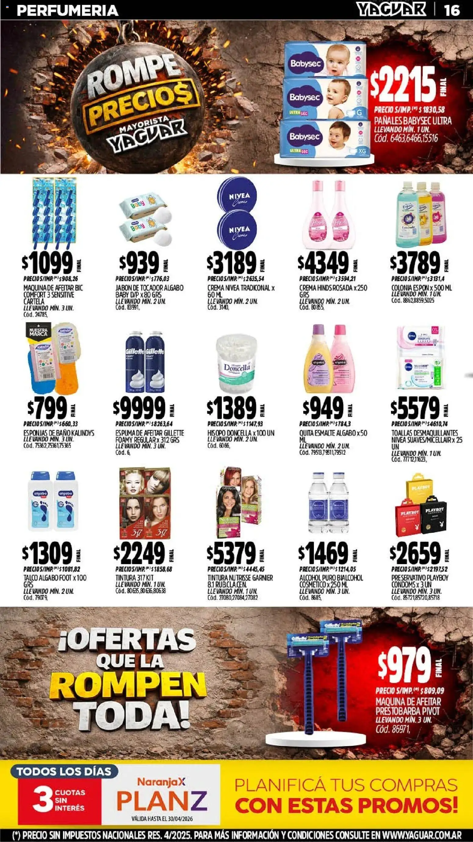 Yaguar - Oferta Semanal Mar del Plata │ válido desde el 13.04.2026 | Página: 16 | Productos: Toallas, Maquina de afeitar, Baño, Crema