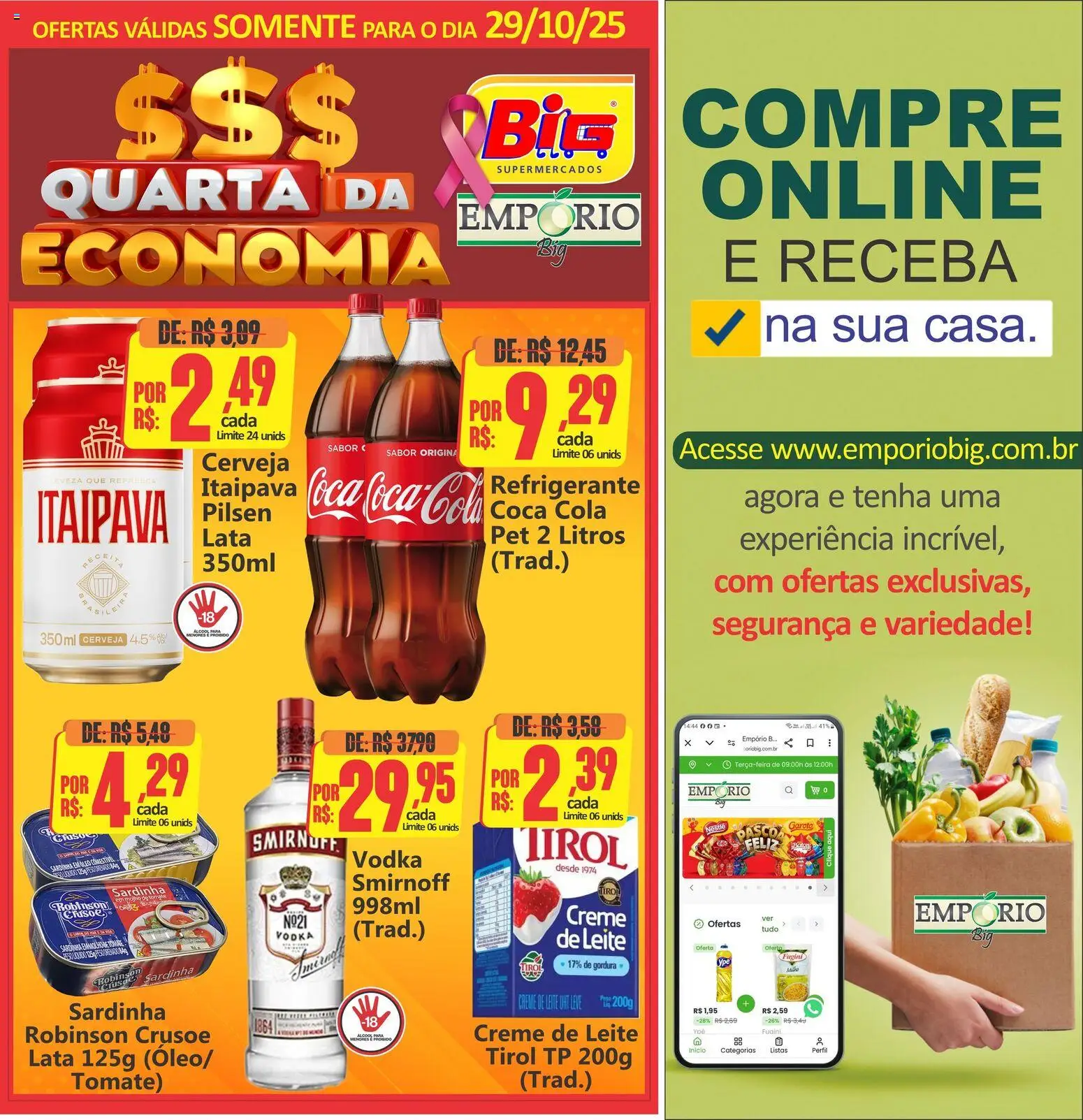 Big Supermercados Folheto - válido de 29.10.2025 | Página: 1 | Produtos: Cola, Cerveja, Creme, Creme de leite