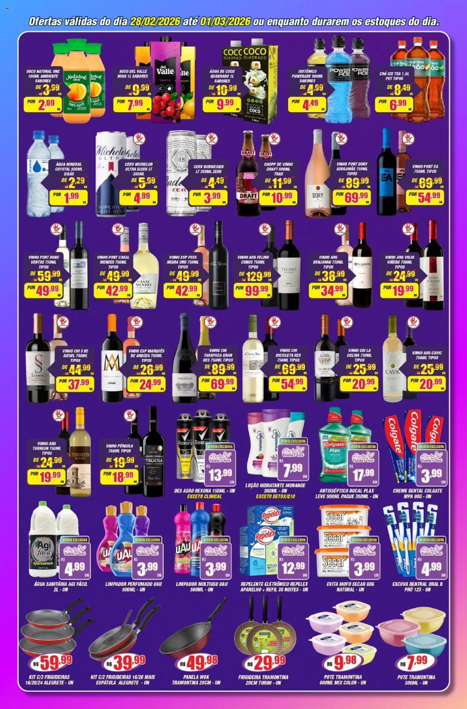 Violeta Supermercados Folheto - válido de 28.02.2026 | Página: 3 | Produtos: Frigideira, Água de coco, Vinho, Rexona
