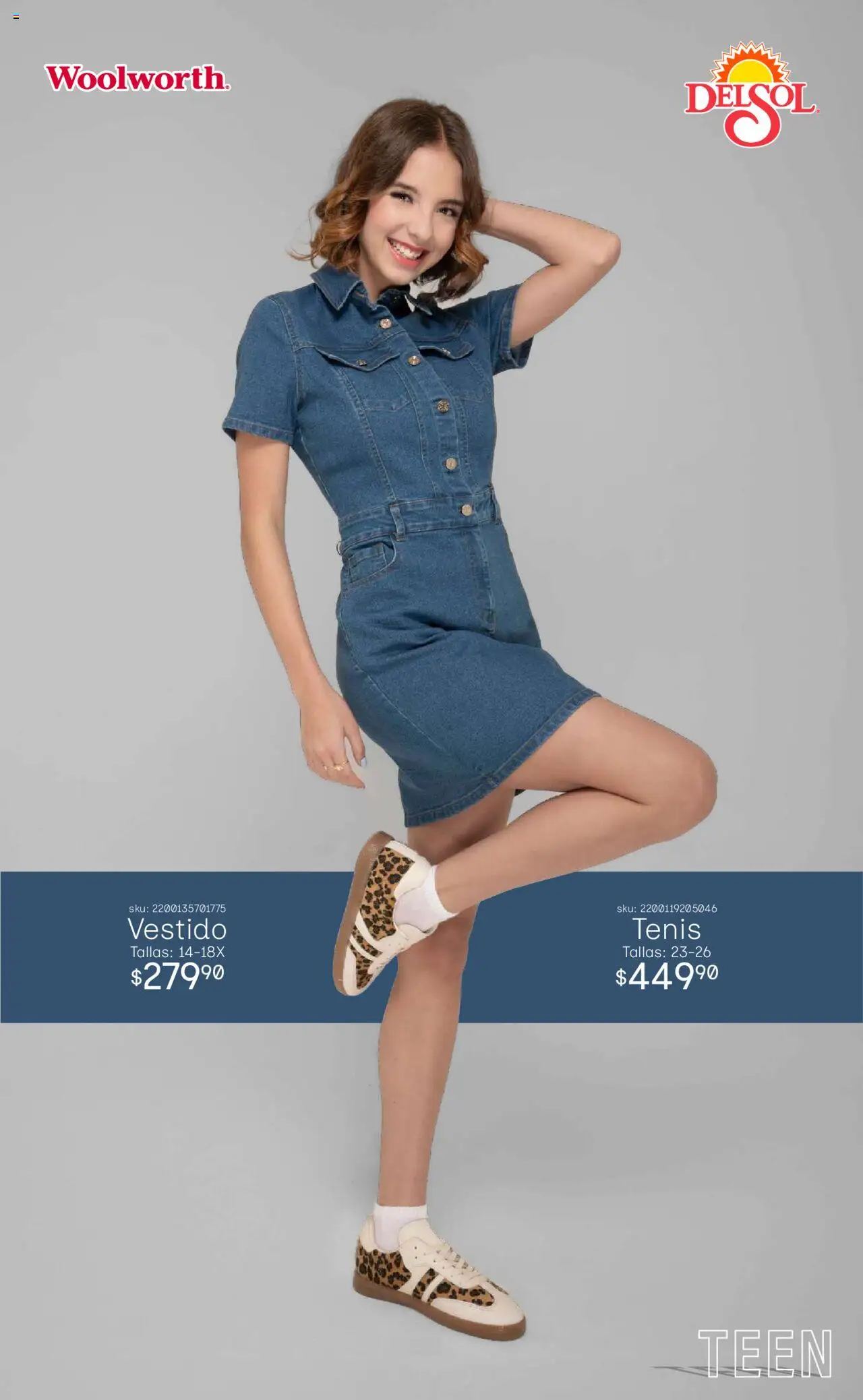 Nuevas ofertas de Del Sol y Woolworth válidas en toda la República Mexicana desde el 08.09.2025. ¡Encuentra las mejores ofertas en Del Sol y Woolworth - Catálogo Luce El Otoño - Mezclilla ! | Página: 12 | Productos: Tenis, Vestido