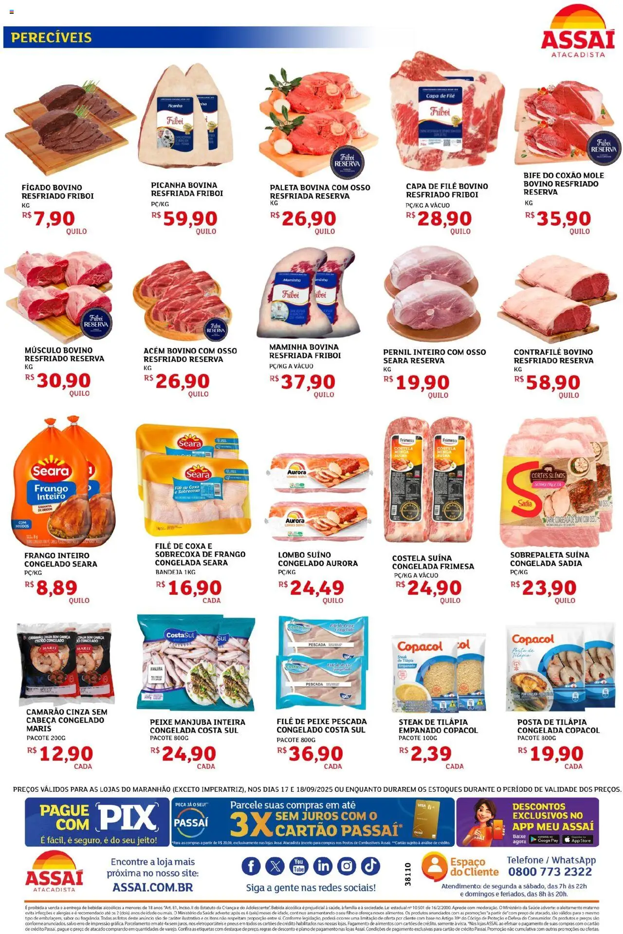 Assaí Atacadista Folheto - válido de 17.09.2025 | Página: 2 | Produtos: Picanha, Pernil, Tilápia, Telefone