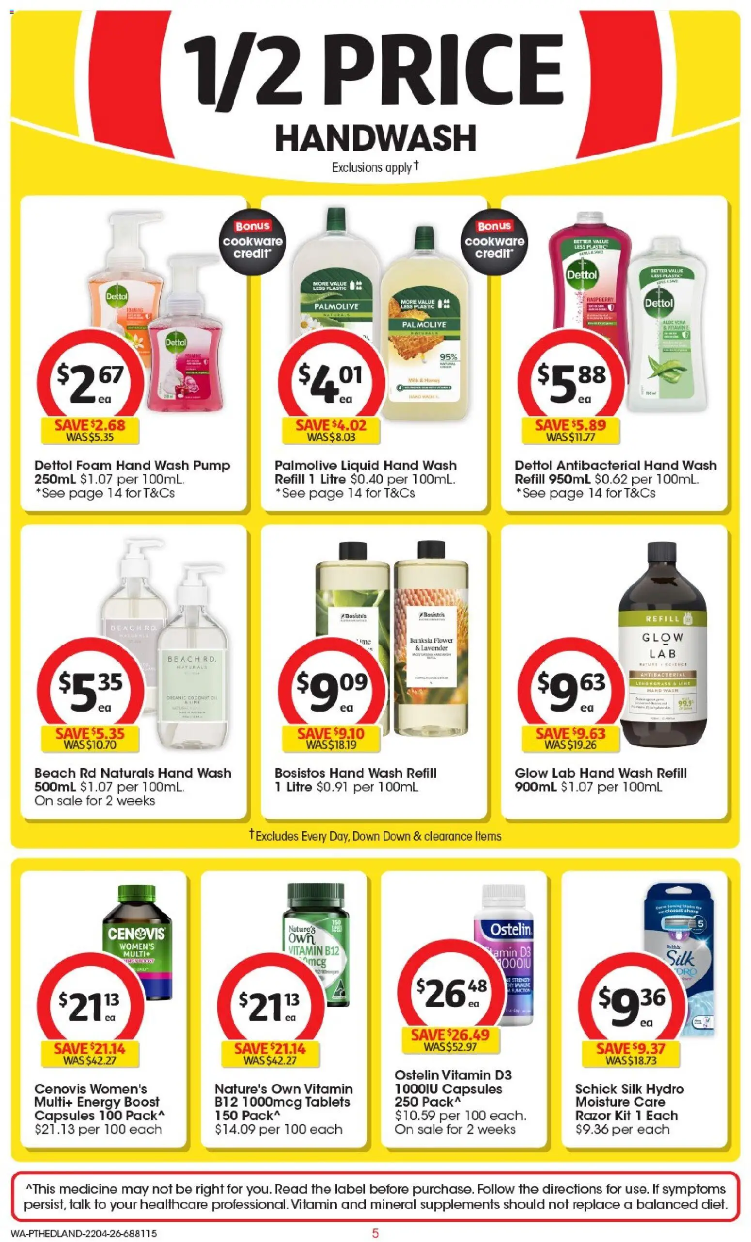 Coles catalogue - valid from 22.04.2026 | Page: 5 | Products: Razor, Lime, Tablets, Hand wash