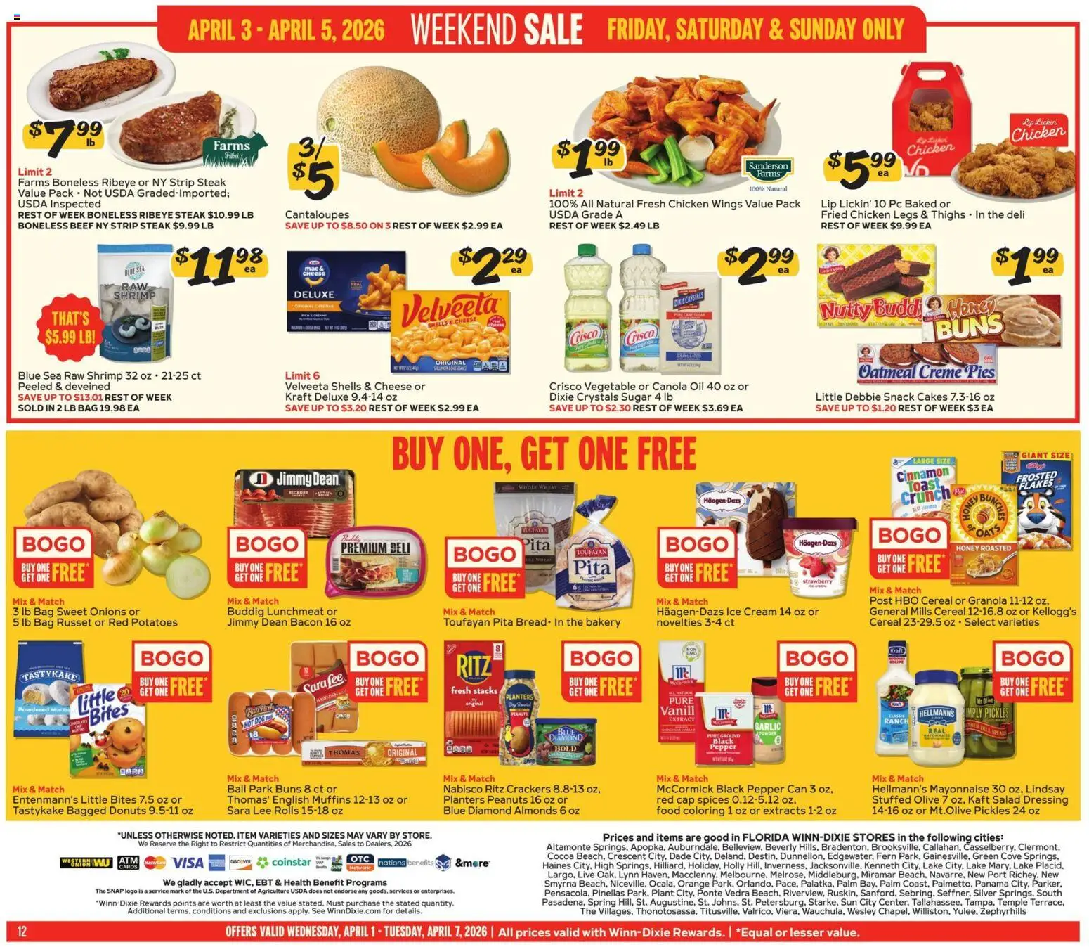 Winn Dixie Weekly Ad - valid from 01.04.2026 | Page: 12 | Products: Cream, Ice cream, Potatoes, Mayonnaise