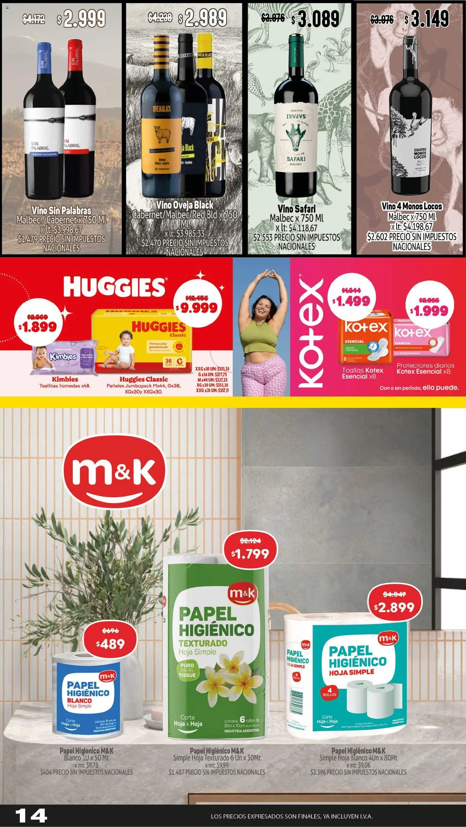 Makro ofertas │ válido desde el 23.04.2026 | Página: 14 | Productos: Toallas, Toallitas húmedas, Vino, Pañales