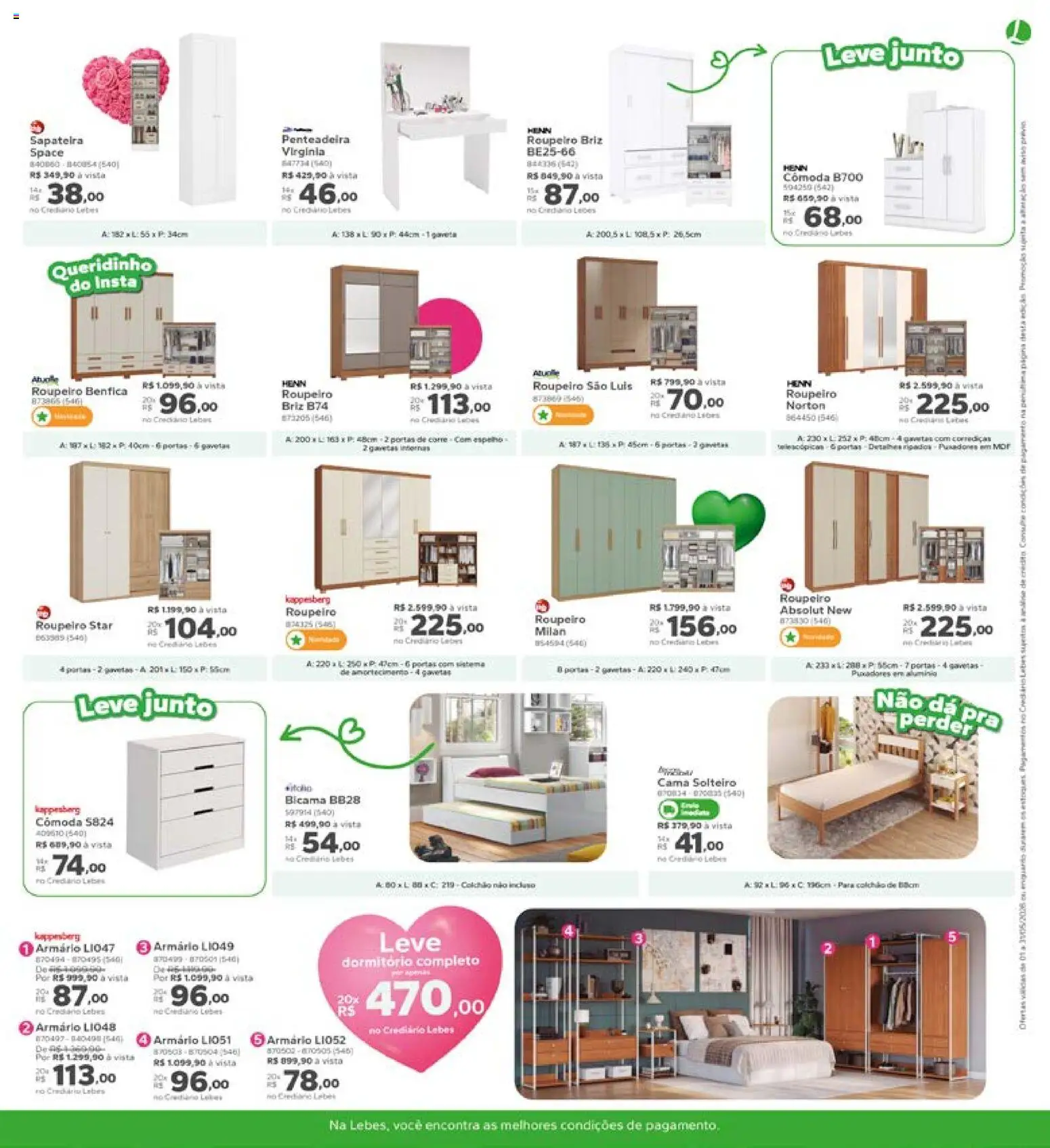 Lebes Folheto - válido de 01.05.2026 | Página: 11 | Produtos: Penteadeira, Sapateira, Cama, Espelho