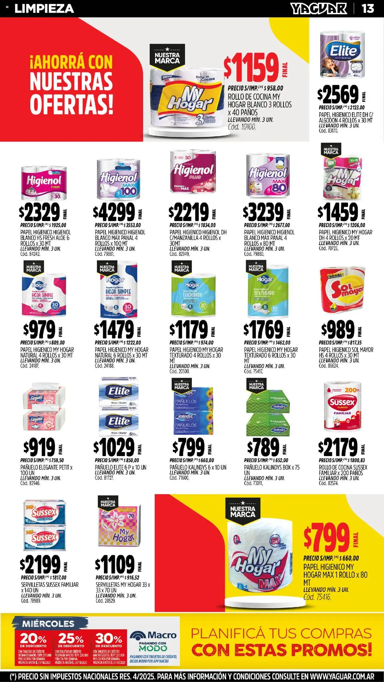 Yaguar - José C. Paz │ válido desde el 20.10.2025 | Página: 12 | Productos: Papel higiénico, Algodón, Cocina, Banco