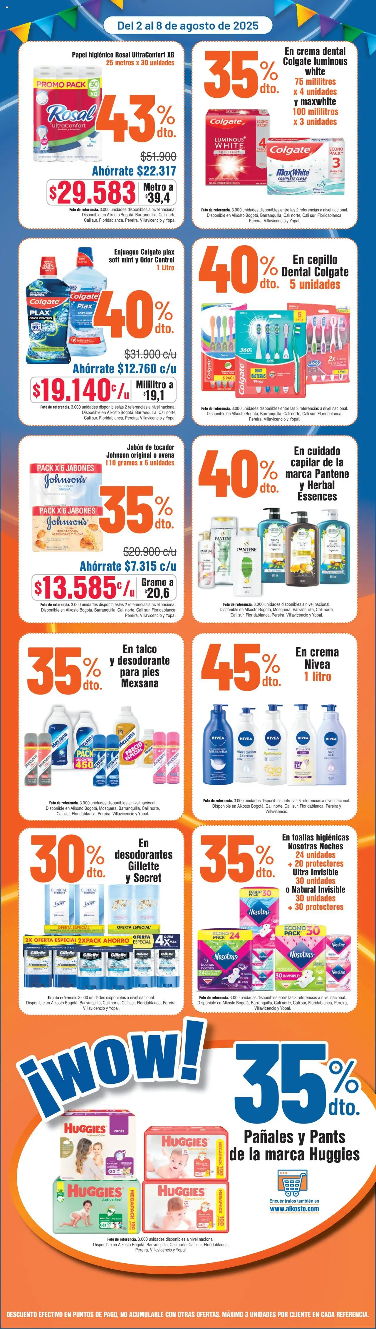 Alkosto revista - valida desde el 02.08.2025 | Página: 5 | Productos: Shampoo, Cepillo, Jabón, Crema dental