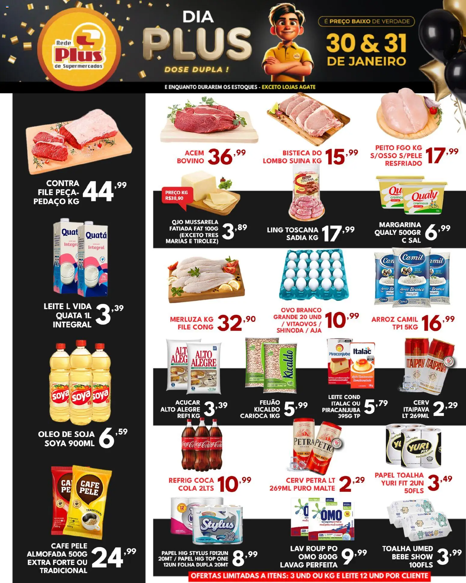 Rede Plus Supermercados Folheto - válido de 30.01.2026 | Página: 1 | Produtos: Leite, Óleo, Café, Margarina