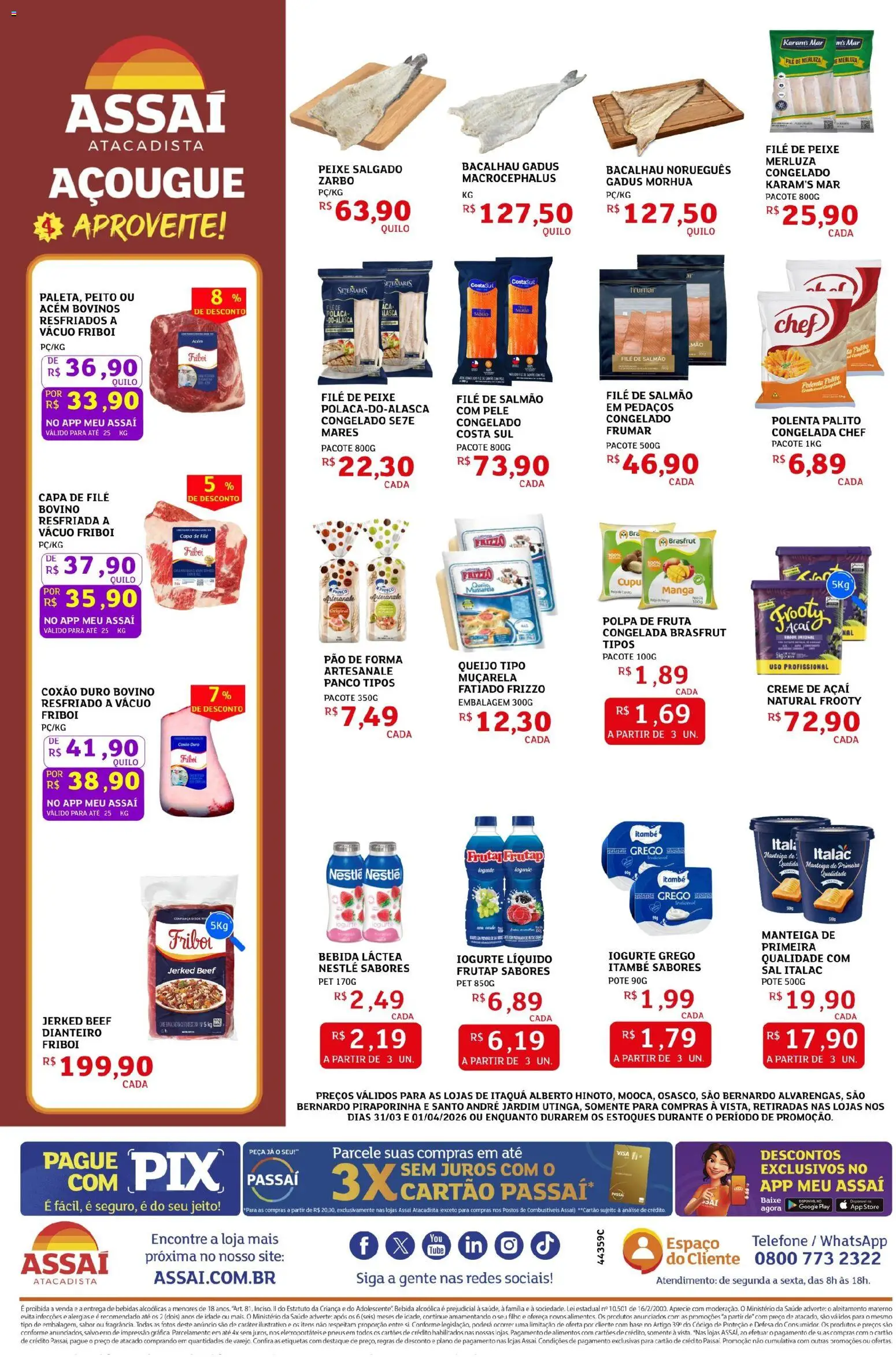 Assaí Atacadista Folheto - válido de 31.03.2026 | Página: 2 | Produtos: Iogurte, Pão de forma, Creme, Iogurte grego