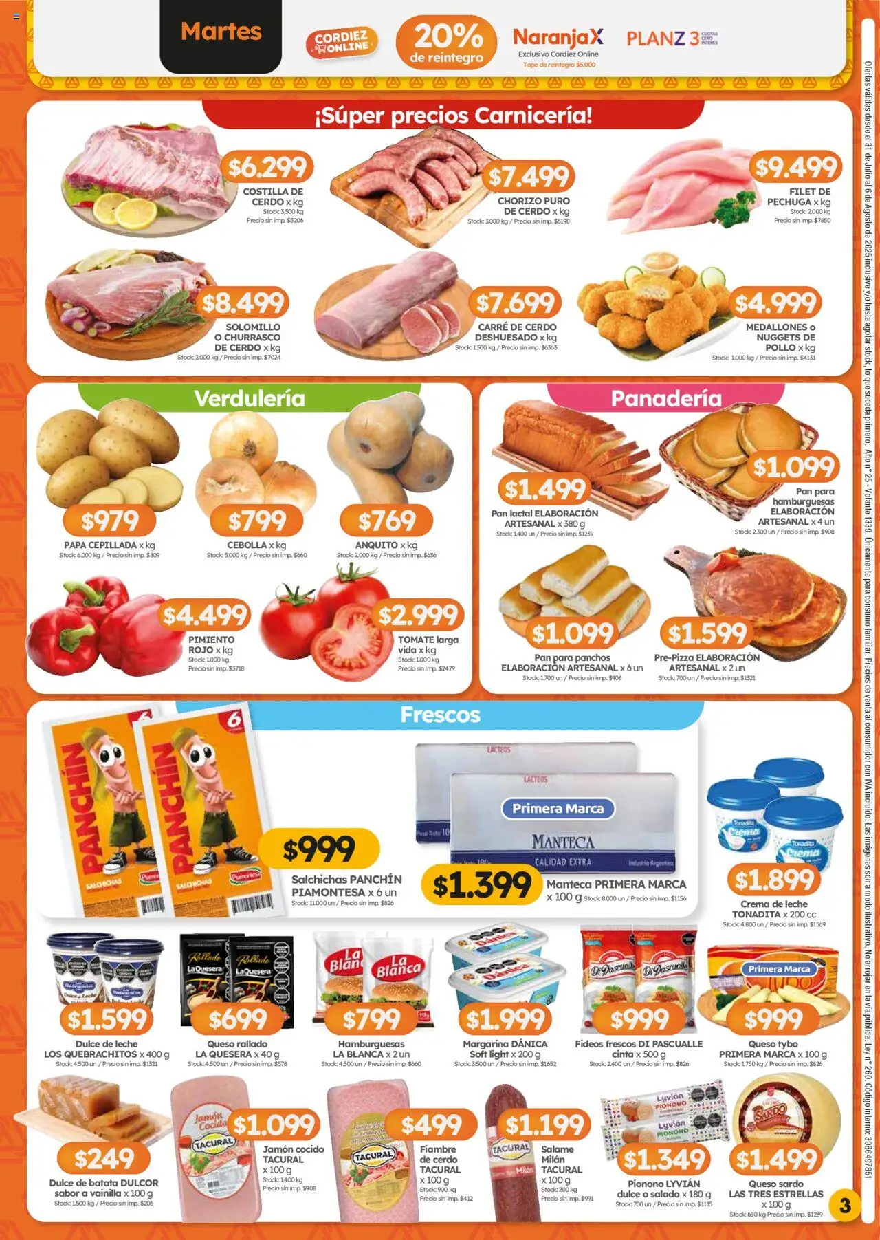 Cordiez ofertas │ válido desde el 31.07.2025 | Página: 3 | Productos: Batata, Pimiento, Margarina, Crema