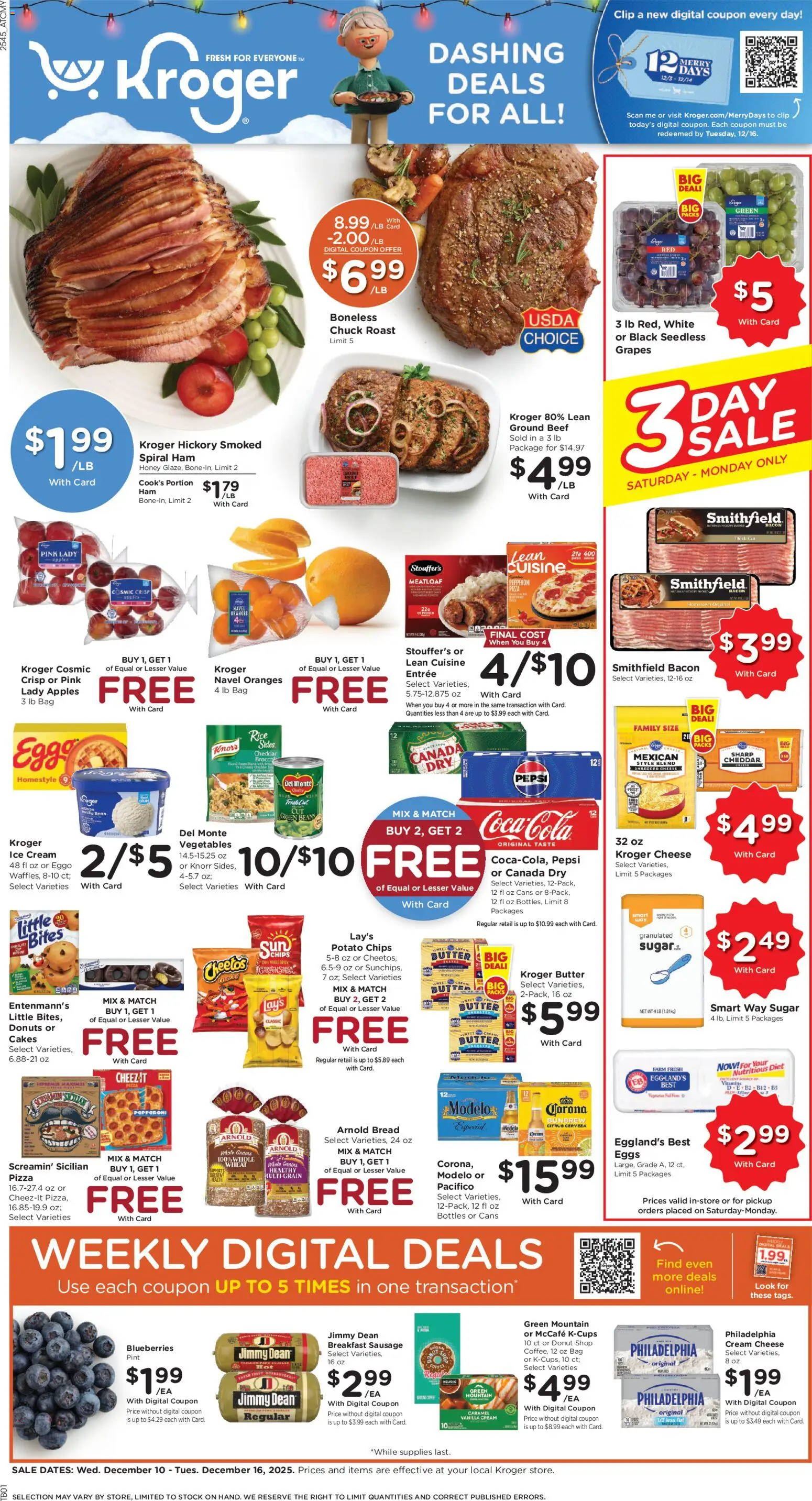 Kroger Weekly Ad - valid from 10.12.2025 | Page: 1 | Products: Clip, Cheese, Ham, Chips