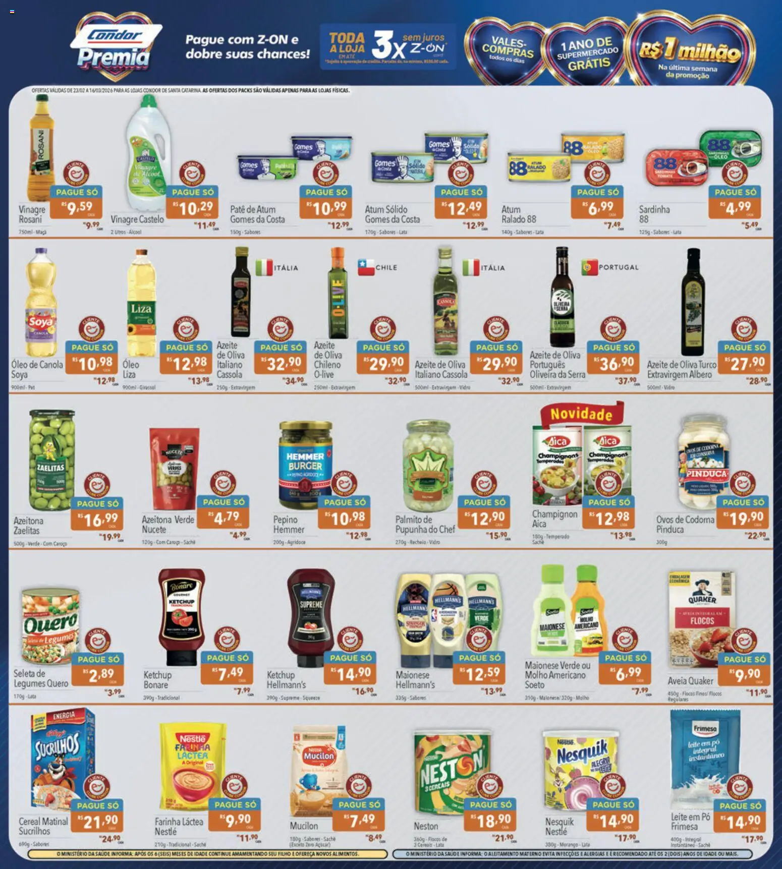 Supermercados Condor Folheto - válido de 23.02.2026 | Página: 3 | Produtos: Vinagre, Gomes da costa, Sardinha, Leite em pó