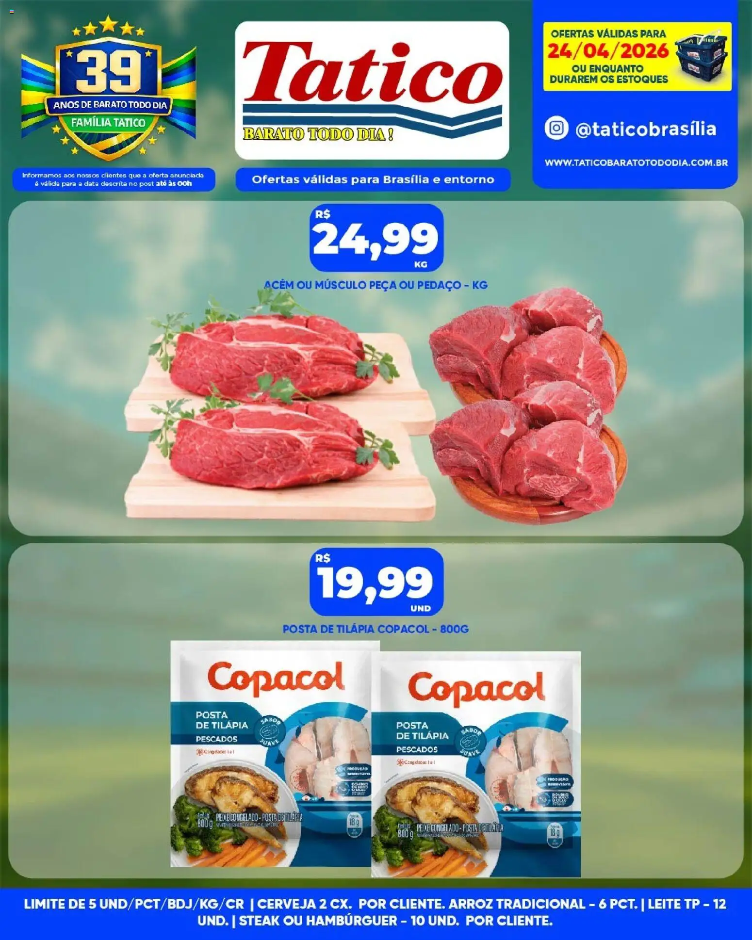 Tatico Folheto - válido de 24.04.2026 | Página: 14 | Produtos: Tilápia, Cerveja, Arroz, Hambúrguer