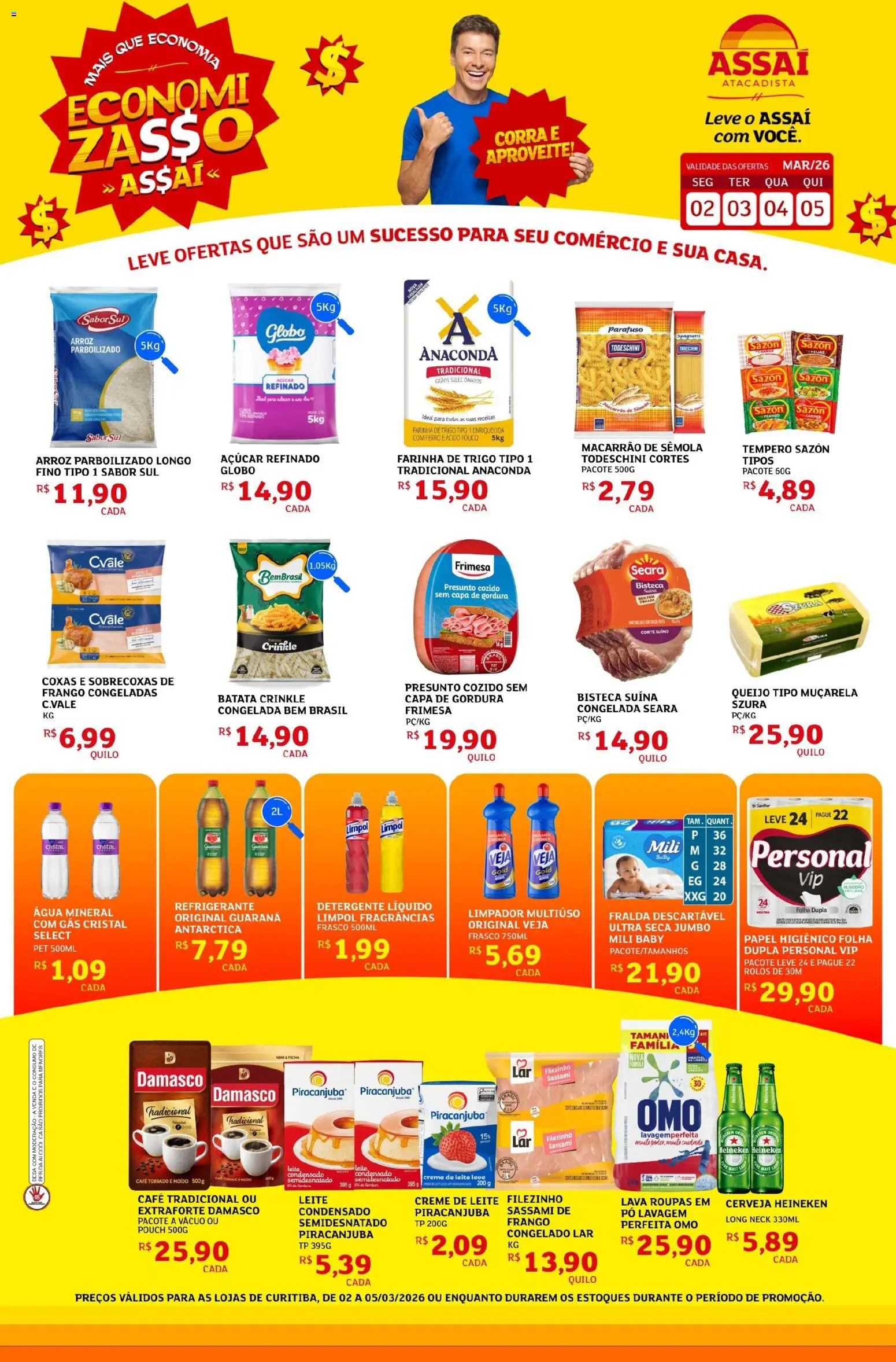 Assaí Atacadista Folheto - válido de 02.03.2026 | Página: 1 | Produtos: Damasco, Limpador multiuso, Macarrão, Açúcar