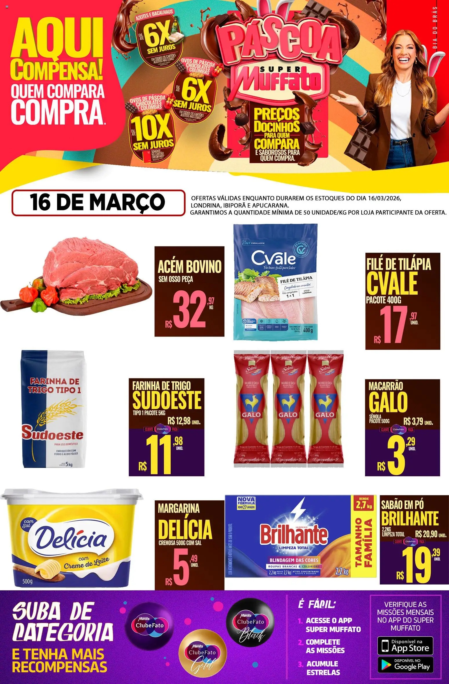 Super Muffato Folheto - válido de 16.03.2026 | Página: 1 | Produtos: Sabão, Leite, Roupas, Creme de leite