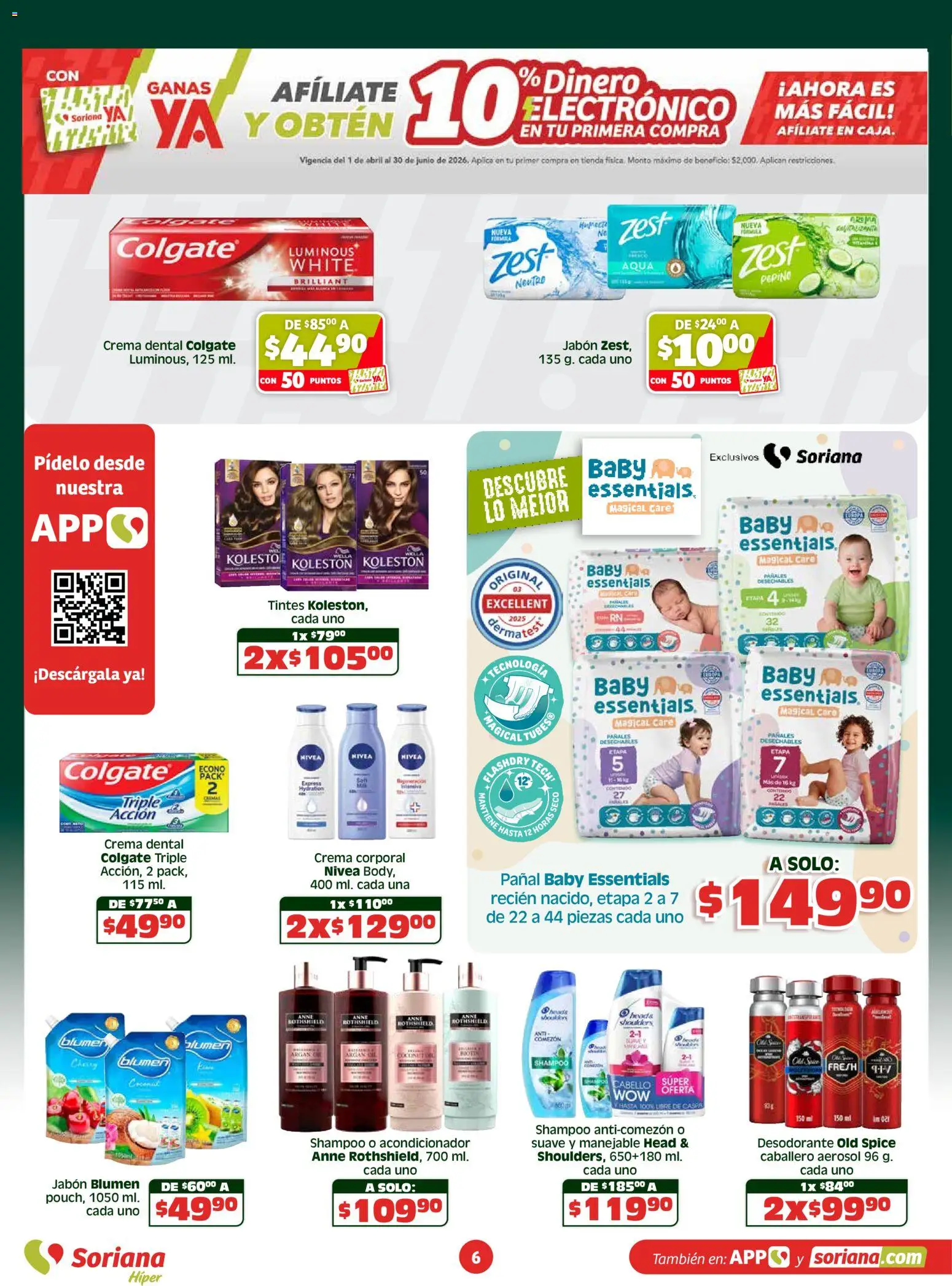 Nuevas ofertas de Soriana válidas en toda la República Mexicana desde el 23.04.2026. ¡Encuentra las mejores ofertas en Soriana En México apoyamos con todo - Híper Nacional! | Página: 6 | Productos: Desodorante, Crema, Pañales, Jabón