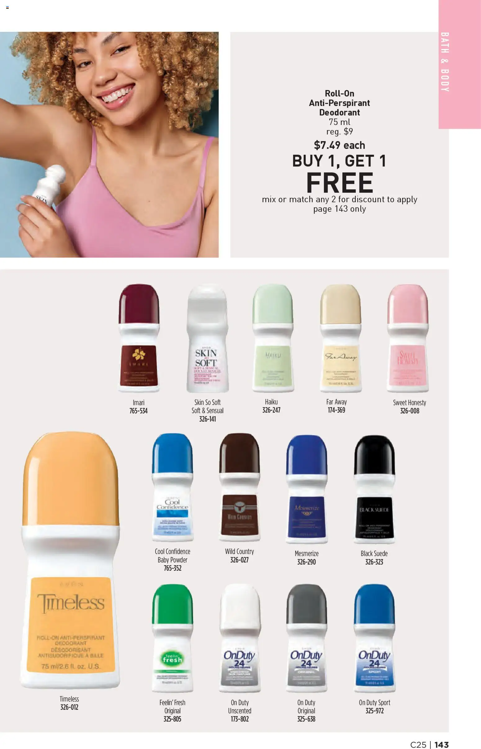 Avon flyer valid from 04.12.2025 | Page: 143 | Products: Powder, Deodorant, Antiperspirant, Bath