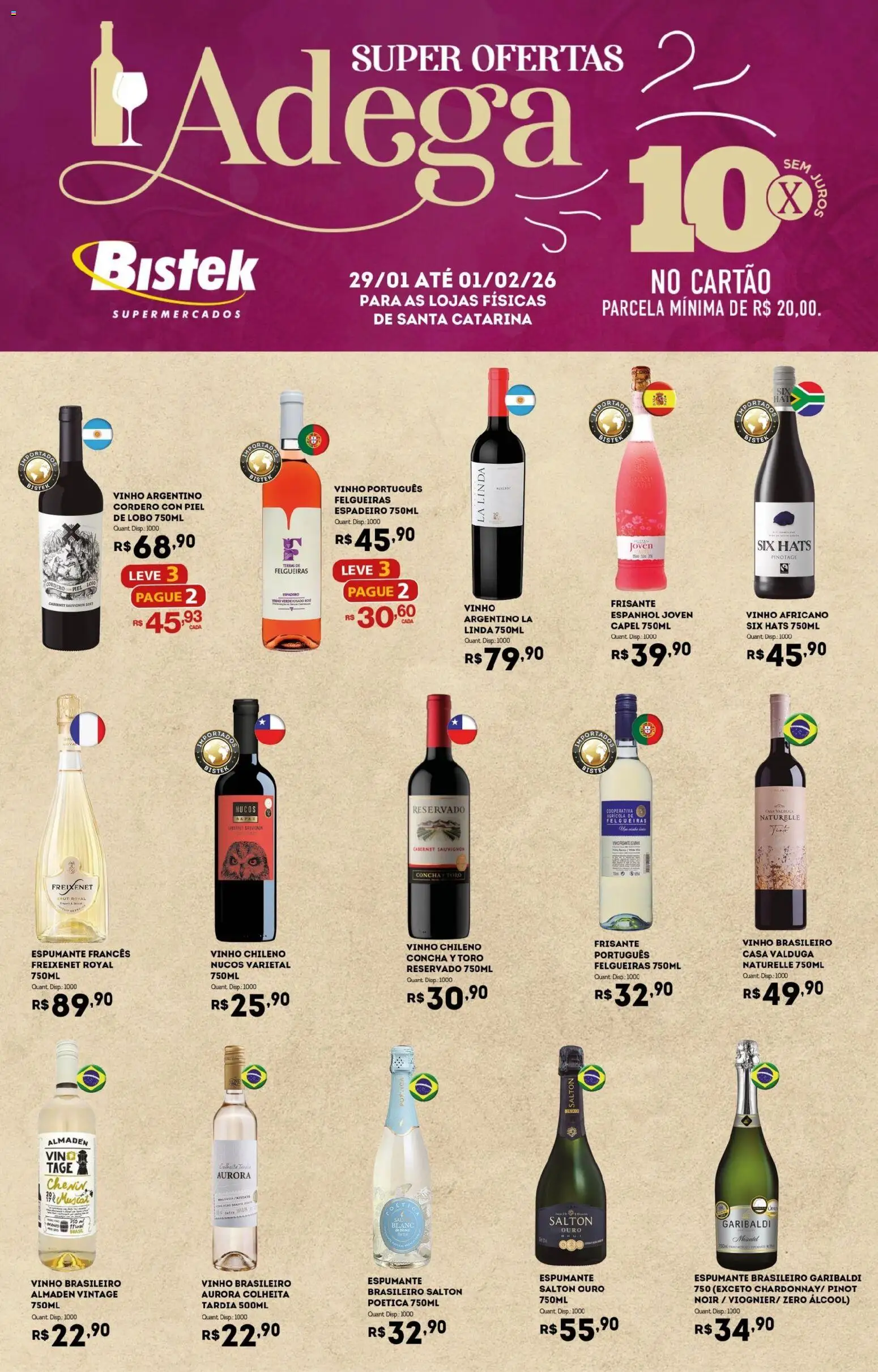 Bistek Supermercados Folheto - válido de 29.01.2026 | Página: 1 | Produtos: Espumante, Vinho