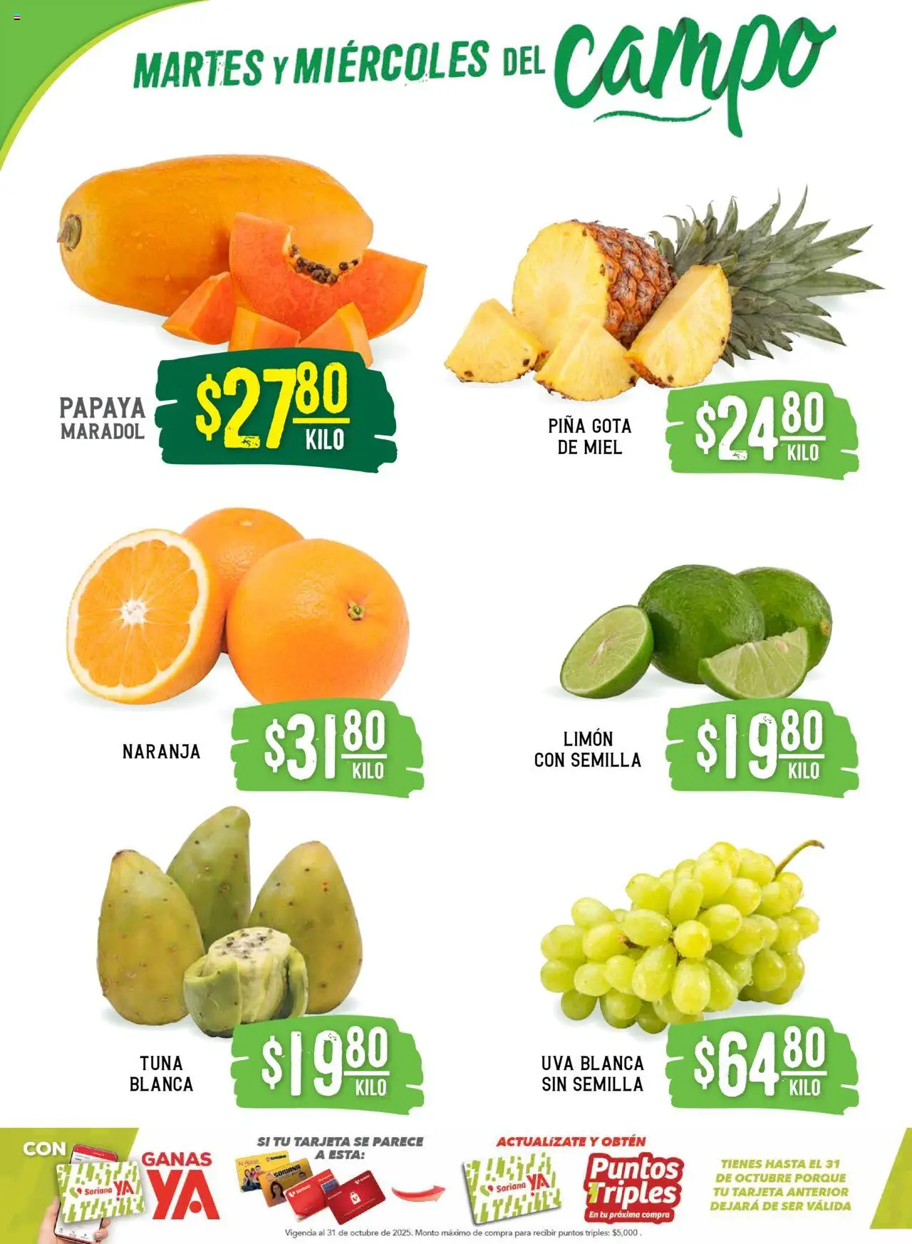 Nuevas ofertas de Soriana válidas en toda la República Mexicana desde el 16.09.2025. ¡Encuentra las mejores ofertas en Soriana - Martes y Miércoles del Campo Súper: Chih, Delicias, Dur y Coah (excepto Saltillo)! | Página: 2 | Productos: Limón, Uva, Piña