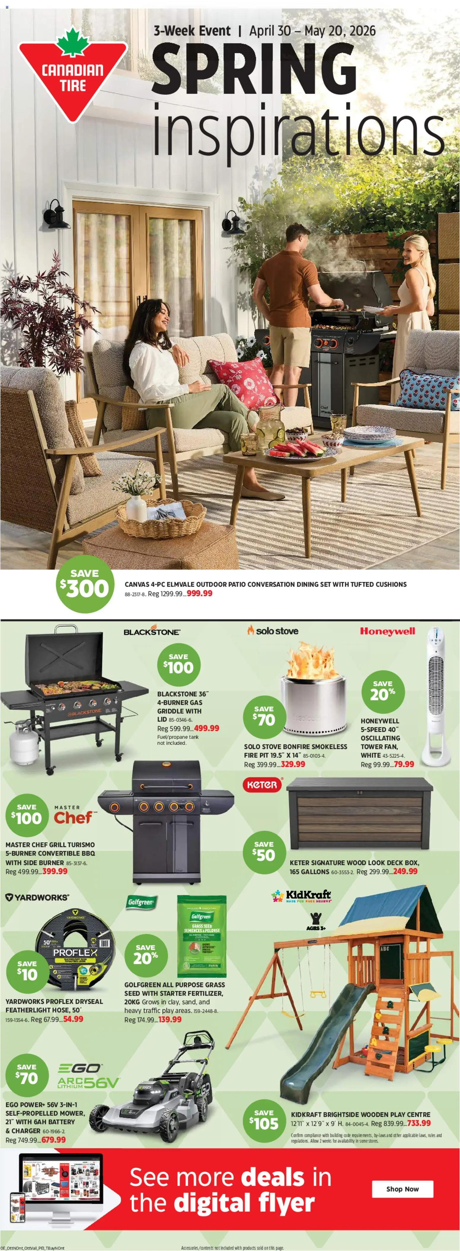 Canadian Tire flyer valid from 30.04.2026 | Page: 1 | Products: Stove, Grill, Battery