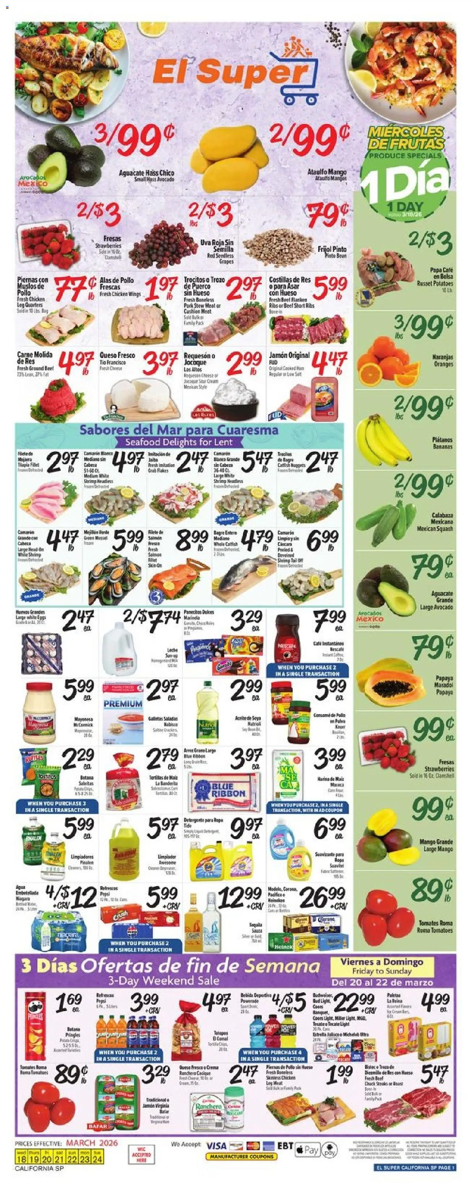 El Super Weekly Ad - CA - valid from 18.03.2026 | Page: 1 | Products: Bananas, Cream, Beet, Grapes