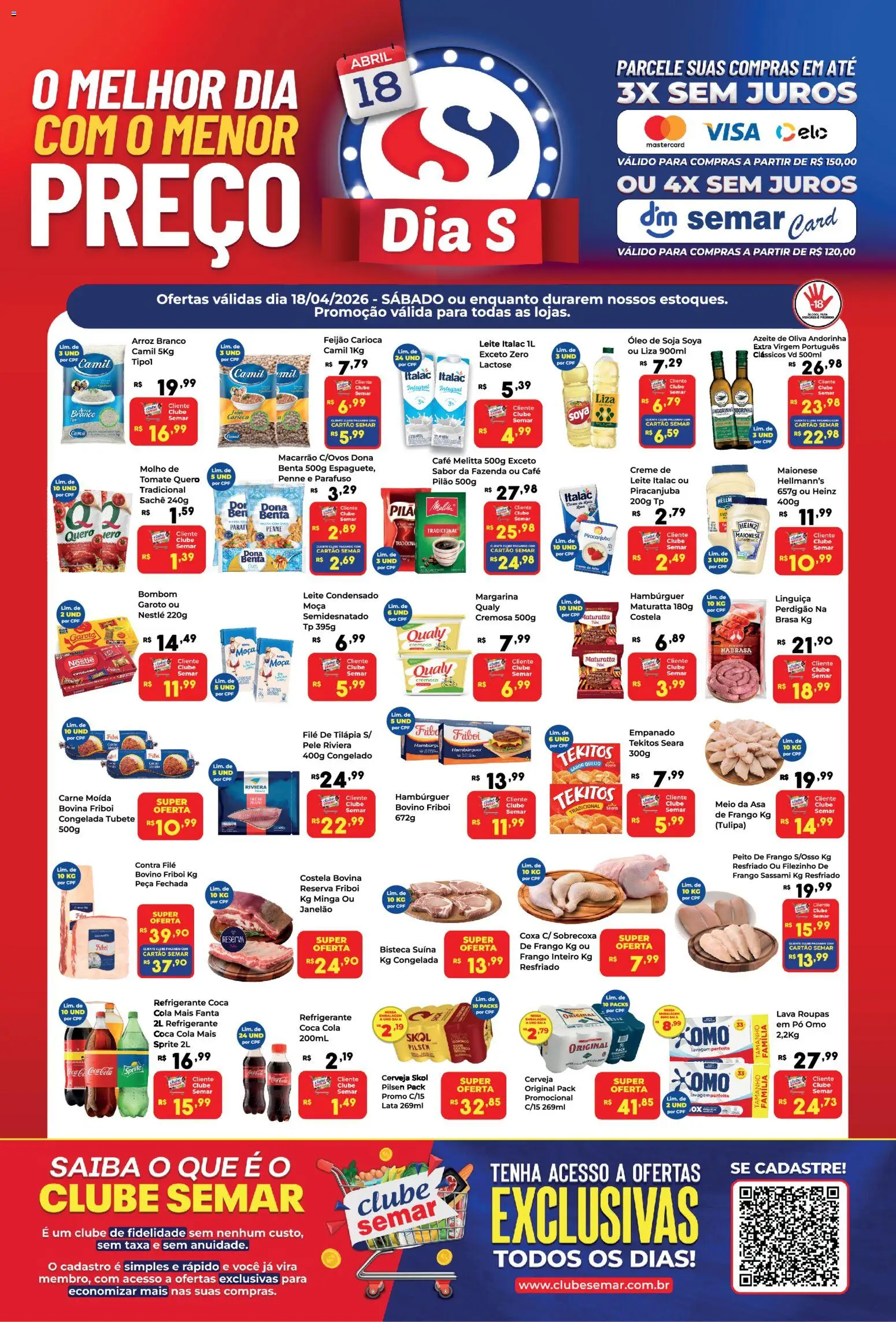 Semar Supermercado Folheto - válido de 18.04.2026 | Página: 1 | Produtos: Contra filé, Roupas, Azeite, Soja