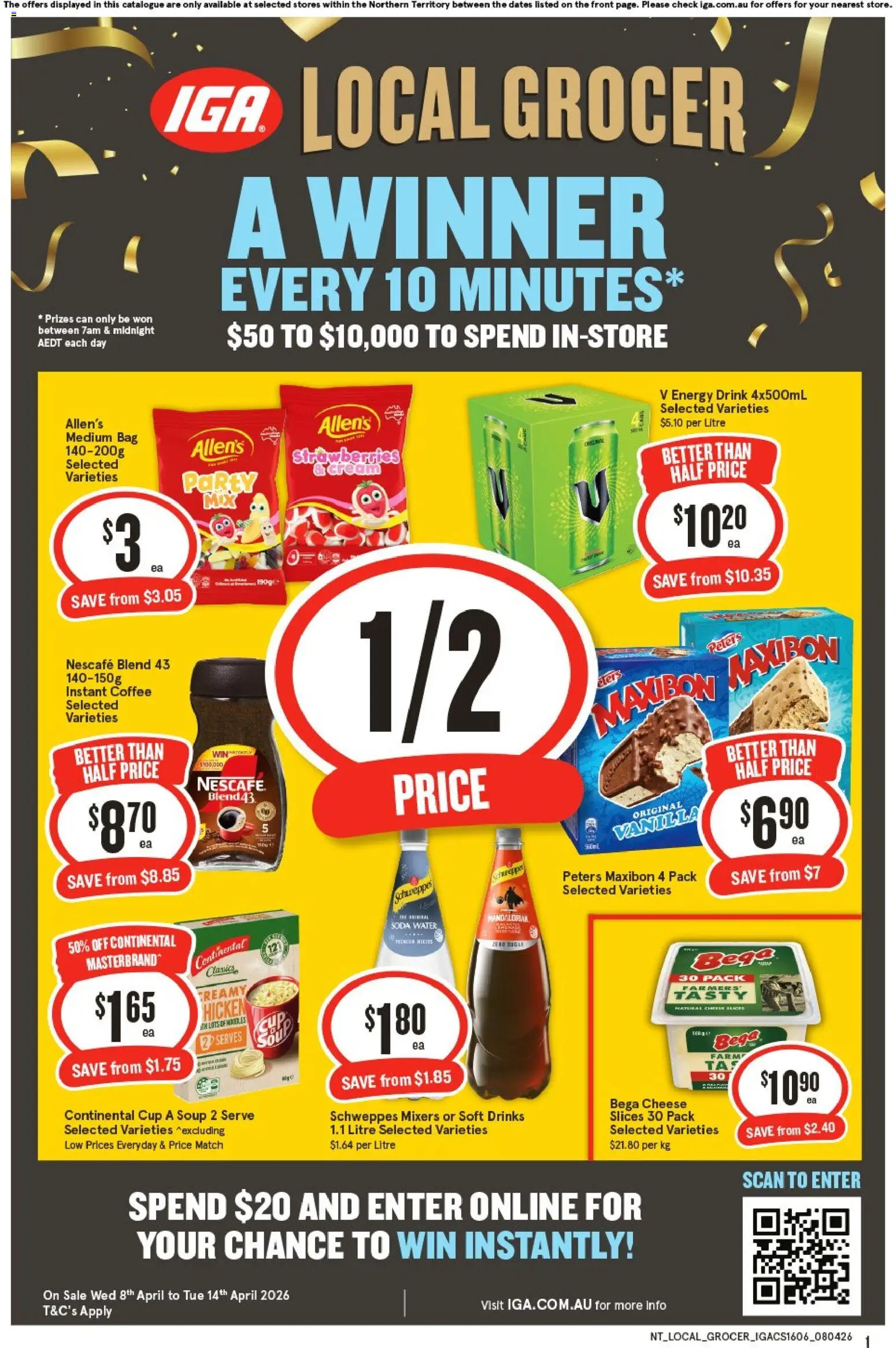 IGA catalogue - valid from 08.04.2026 | Page: 1 | Products: Energy drink, Coffee, Noodles, Strawberries