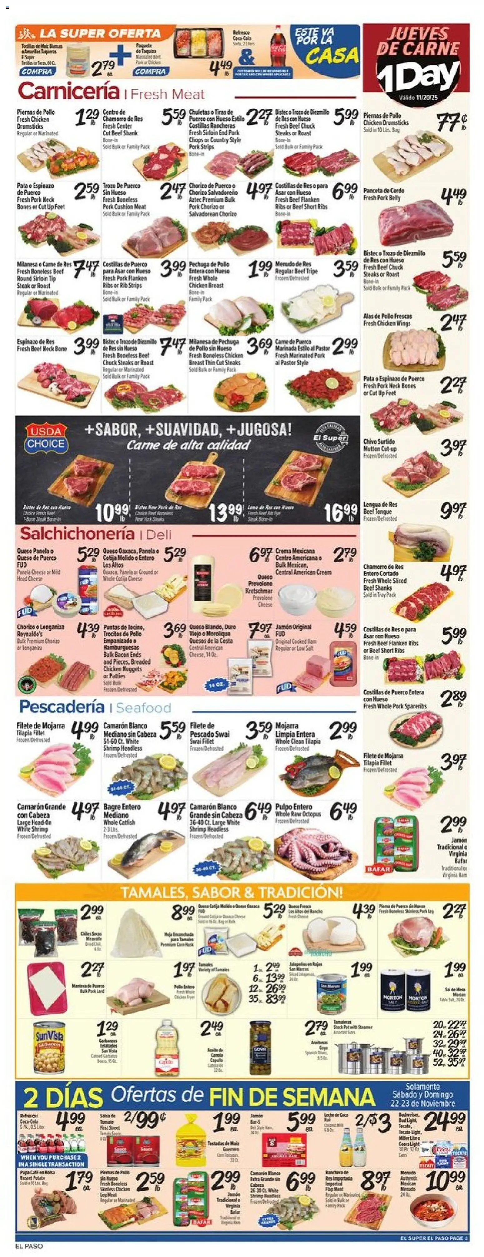 El Super Weekly Ad - TX - valid from 19.11.2025 | Page: 3 | Products: Ham, Salt, Seafood, Bag
