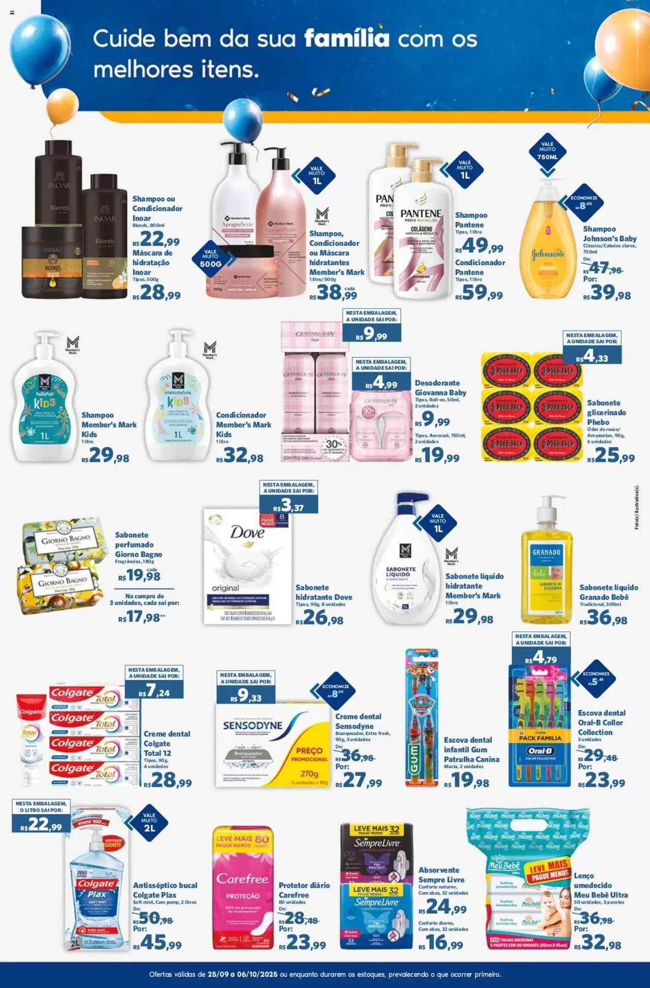 Sam's Club Folheto - válido de 25.09.2025 | Página: 12 | Produtos: Shampoo, Escova, Dove, Absorvente