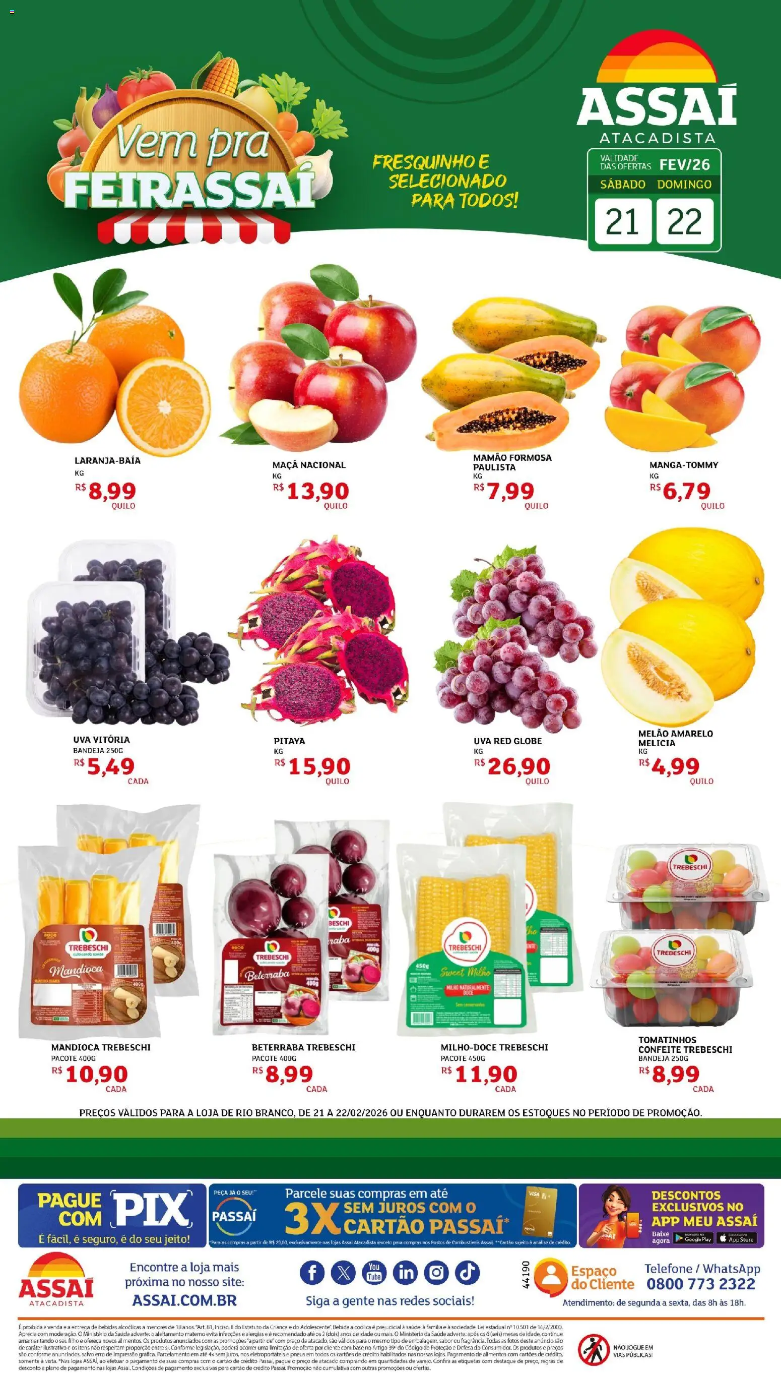 Assaí Atacadista Folheto - válido de 21.02.2026 | Página: 1 | Produtos: Melão, Beterraba, Mandioca, Bebida