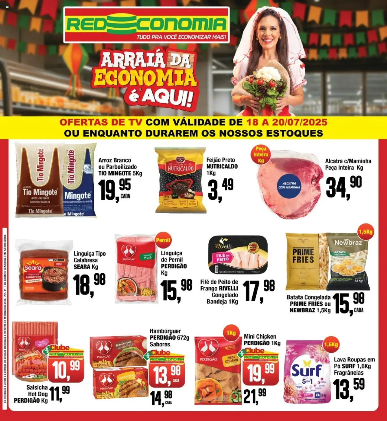RedEconomia Folheto - válido de 18.07.2025 | Página: 1 | Produtos: Arroz tio mingote, Feijão, Pernil, Roupas