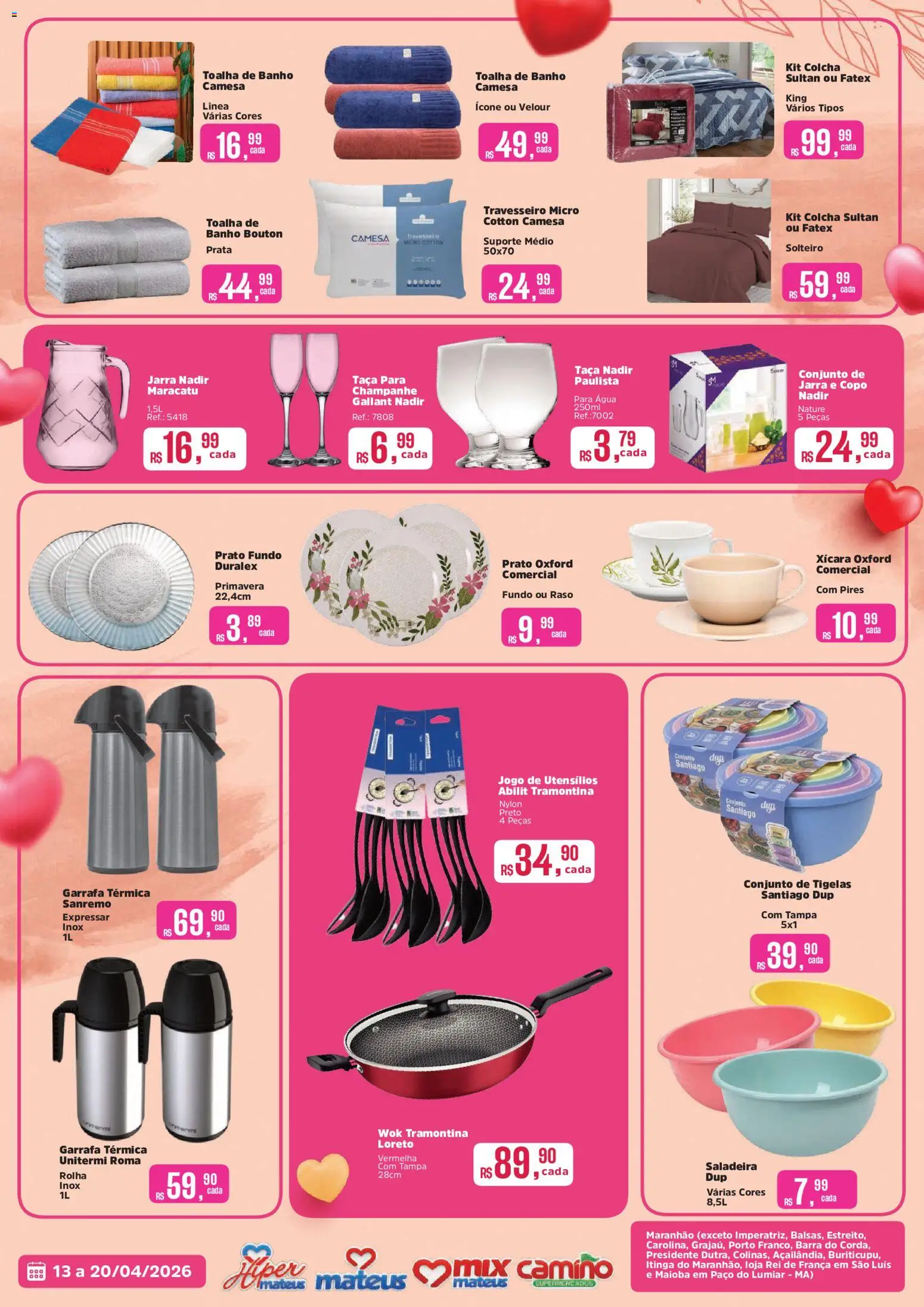 Mateus Folheto - válido de 13.04.2026 | Página: 2 | Produtos: Travesseiro, Garrafa térmica, Toalha de banho, Jarra