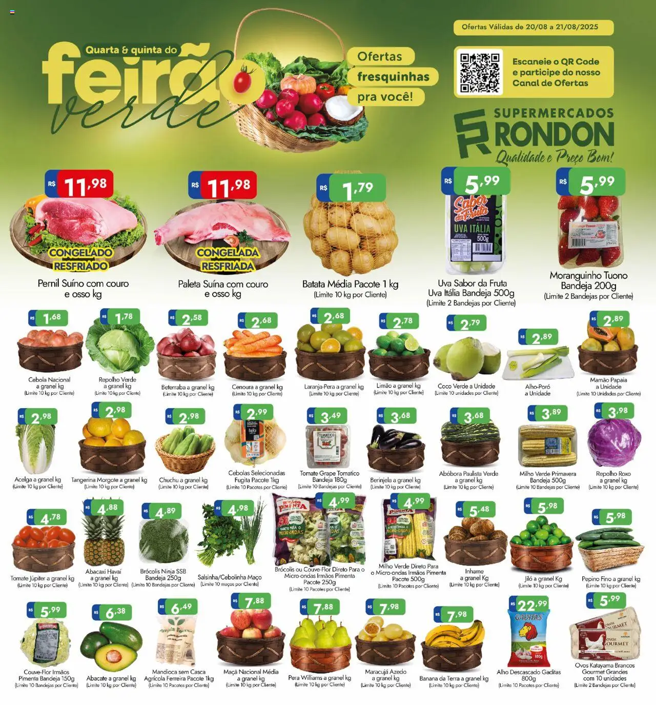 Supermercados Rondon Folheto - válido de 20.08.2025 | Página: 1 | Produtos: Cebola, Milho verde, Microondas, Bandeja