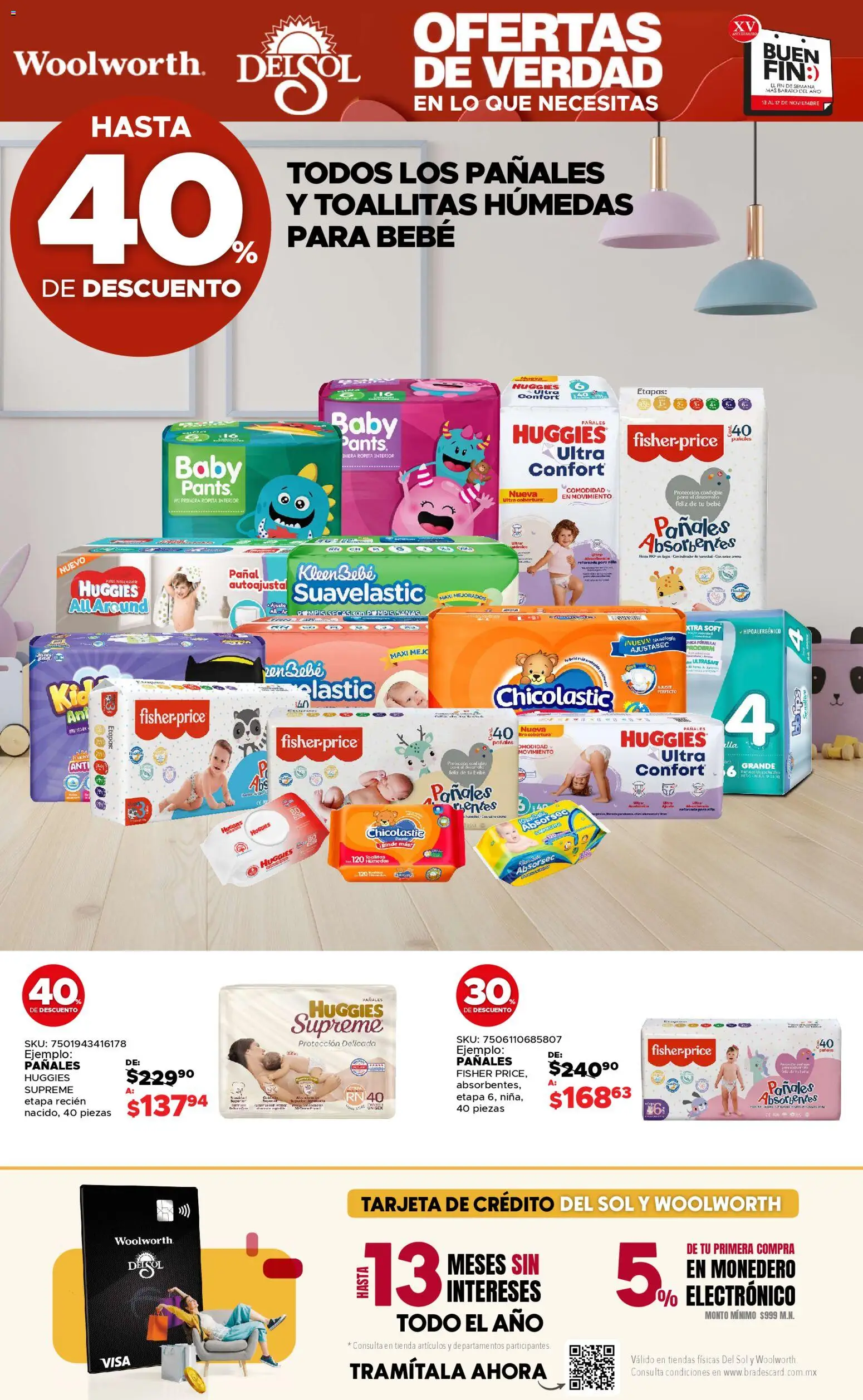 Nuevas ofertas de Del Sol y Woolworth válidas en toda la República Mexicana desde el 13.11.2025. ¡Encuentra las mejores ofertas en Del Sol y Woolworth Buen fin! | Página: 36 | Productos: Monedero, Toallitas húmedas, Pañales, Pants