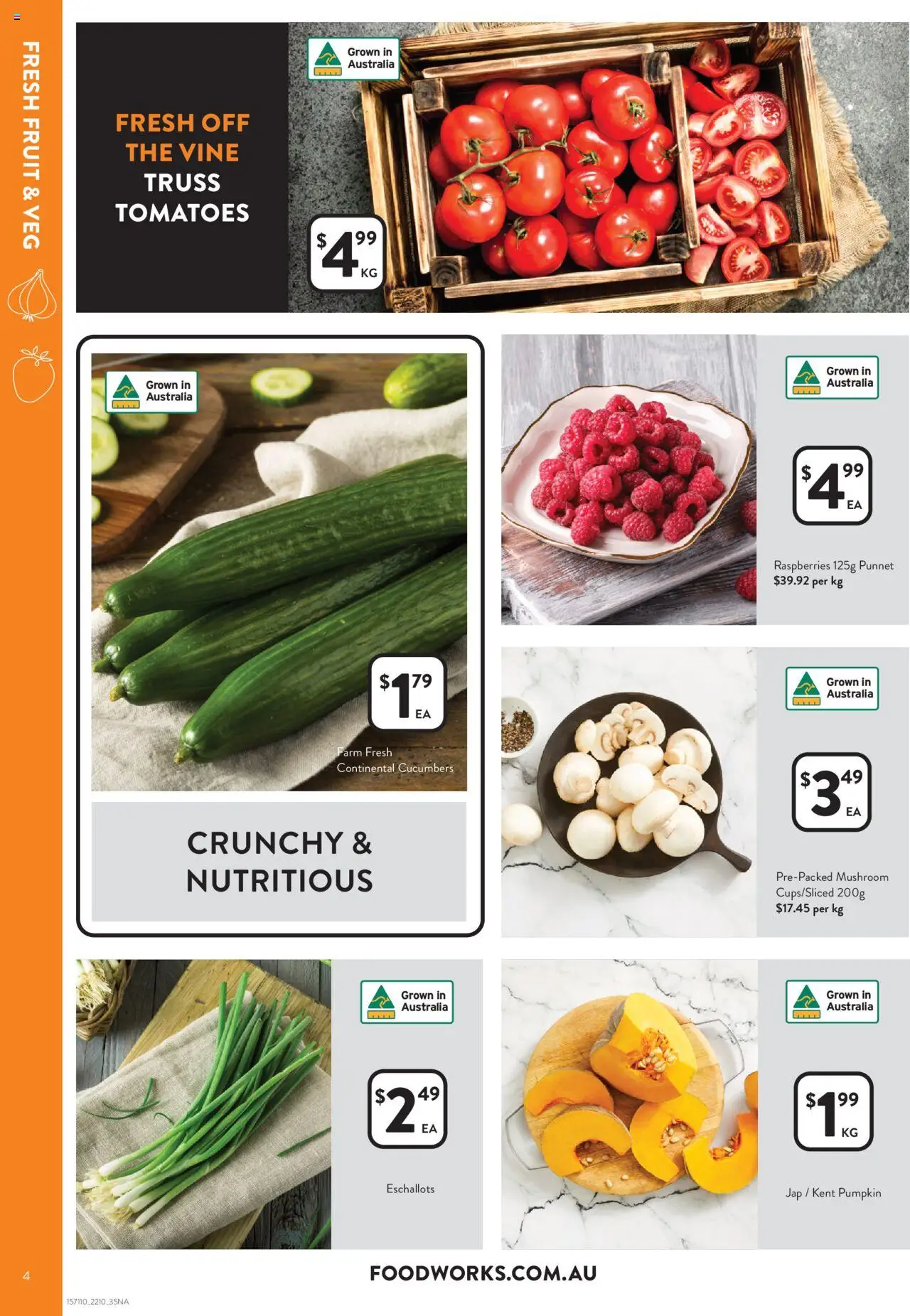 Foodworks catalogue - valid from 22.10.2025 | Page: 4 | Products: Tomatoes, Cucumbers, Pumpkin