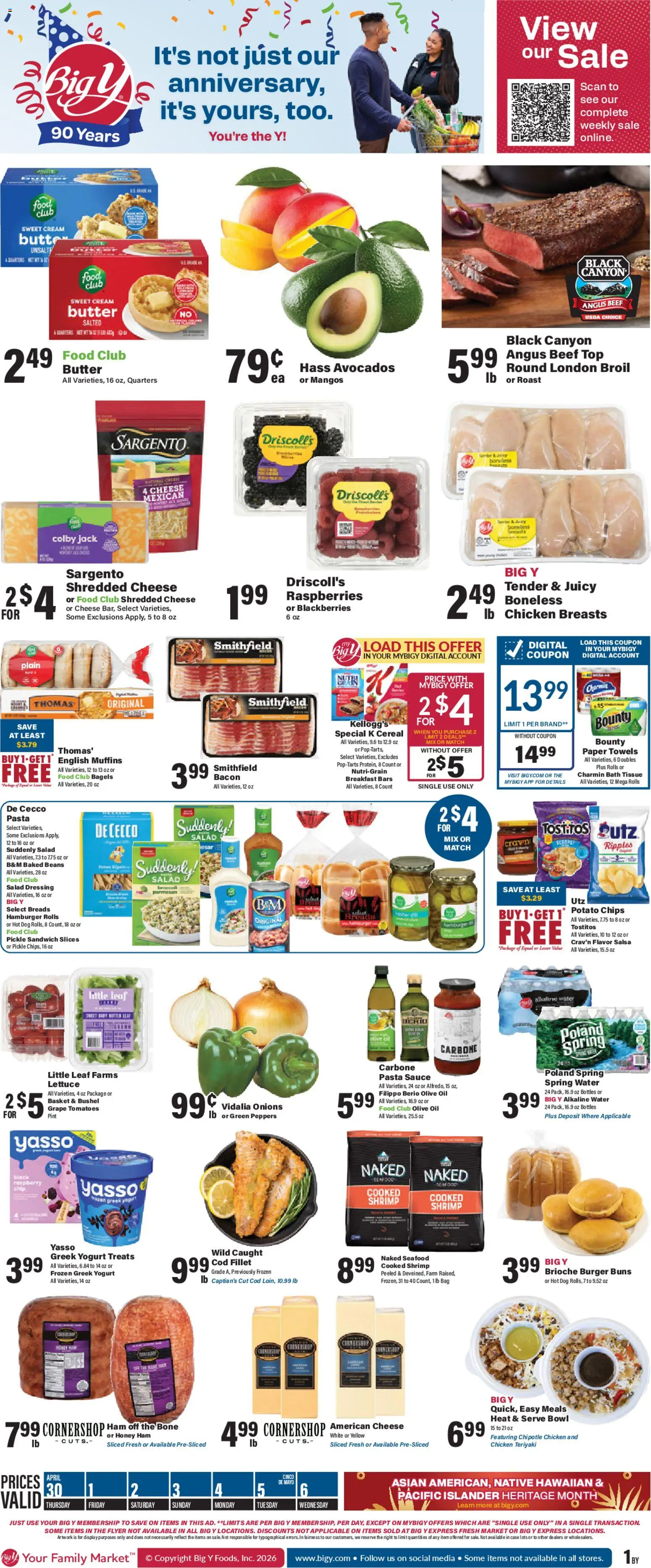 Big Y Weekly Ad - valid from 30.04.2026 | Page: 1 | Products: Ham, Beef, Seafood, Case
