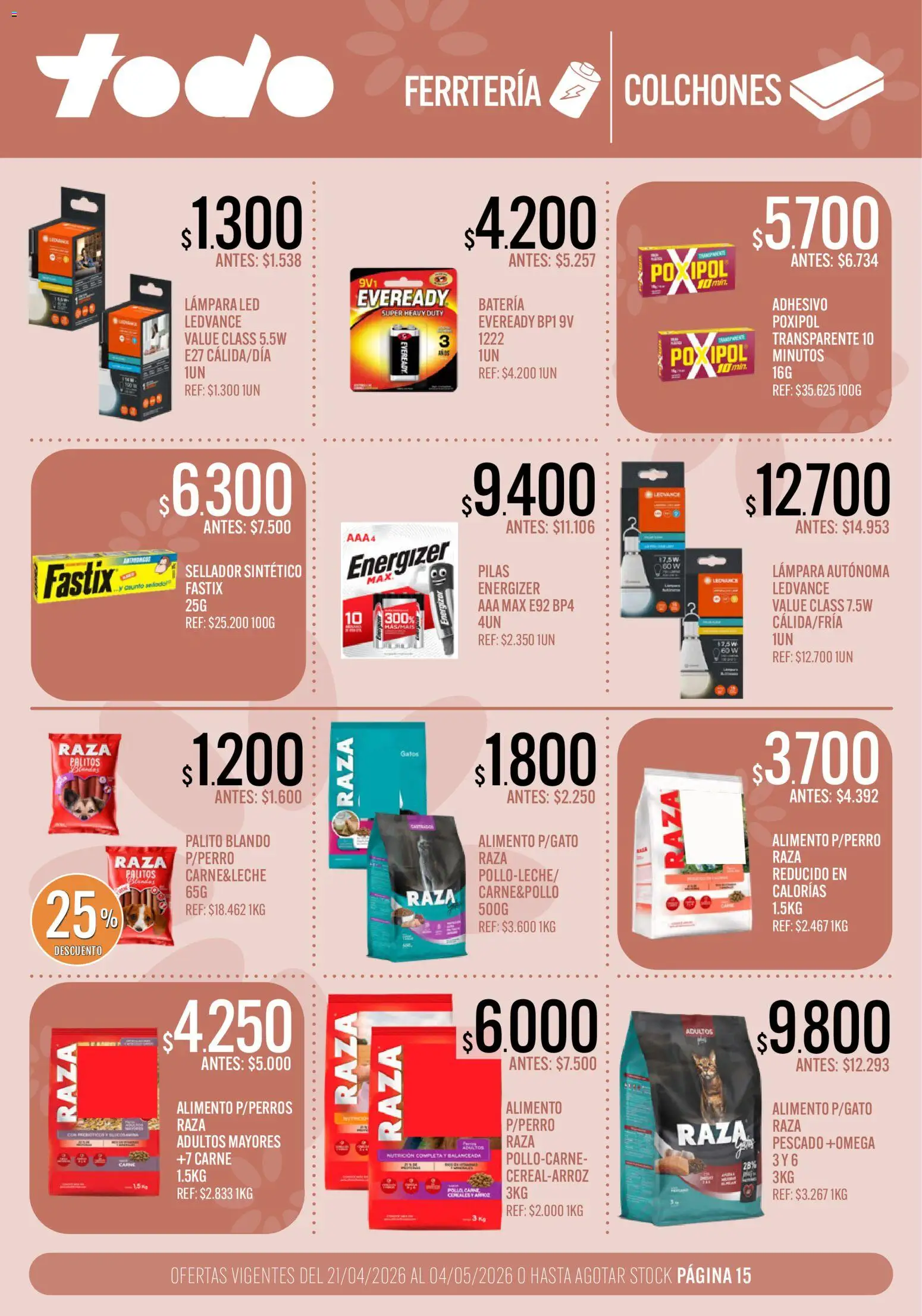 Supermercados TODO - Ofertas │ válido desde el 21.04.2026 | Página: 15 | Productos: Pilas, Batería, Lámpara