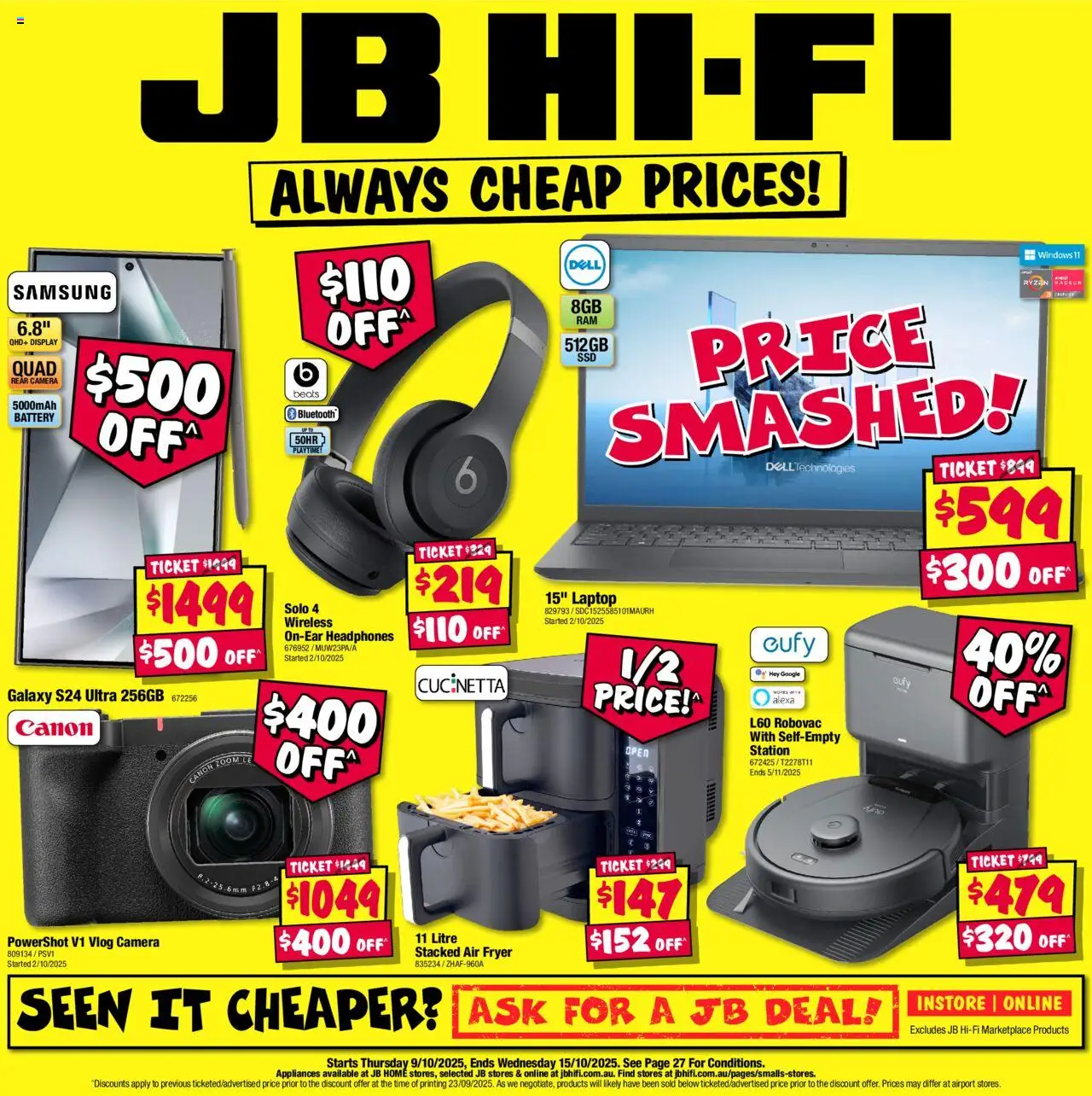 JB Hi-Fi catalogue - valid from 09.10.2025 | Page: 1 | Products: Battery, Camera, Headphones, Laptop