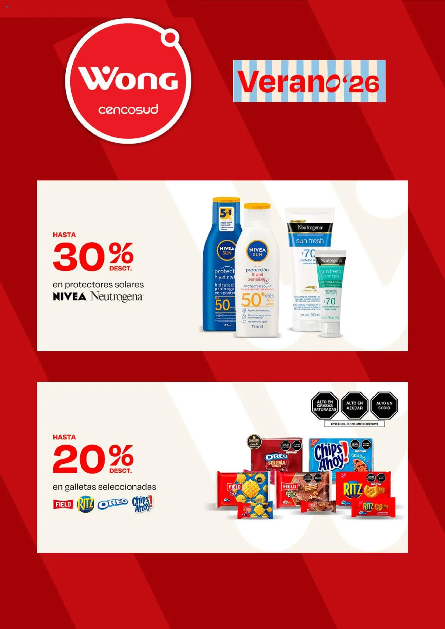 Catálogo Wong válido desde 09.03.2026 | Página: 6 | Productos: Protector solar, Galletas