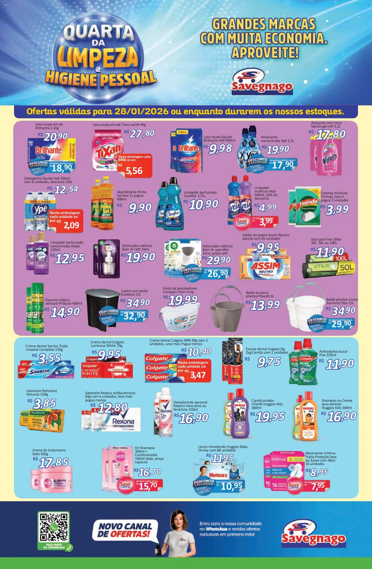 Savegnago Folheto - válido de 28.01.2026 | Página: 1 | Produtos: Saco para lixo, Alvejante, Sabão, Vanish