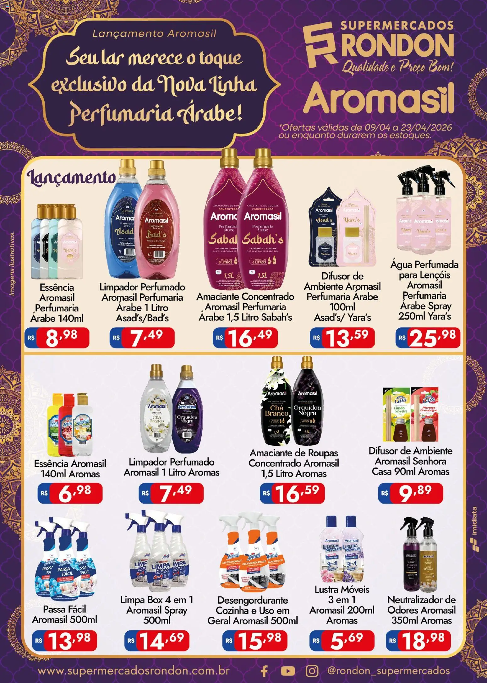 Supermercados Rondon Folheto - válido de 09.04.2026 | Página: 1 | Produtos: Champagne, Lustra móveis, Amaciante de roupas, Amaciante