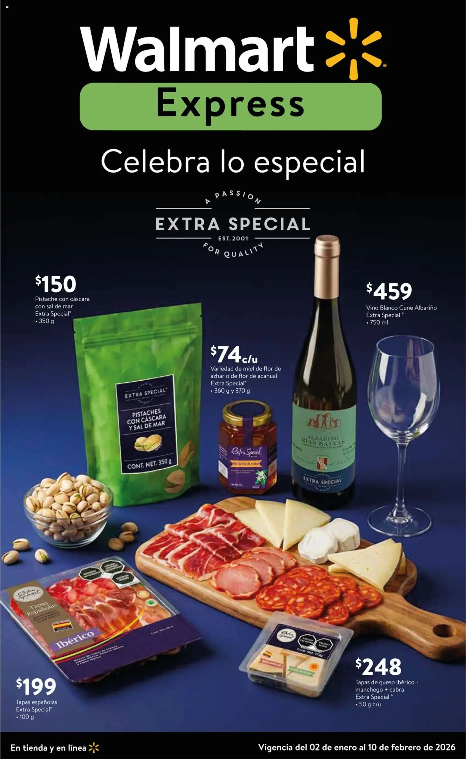 Nuevas ofertas de Walmart Express válidas en toda la República Mexicana desde el 02.01.2026. ¡Encuentra las mejores ofertas en Walmart Express folleto Celebra lo especial! | Página: 1 | Productos: Sal, Queso, Vino
