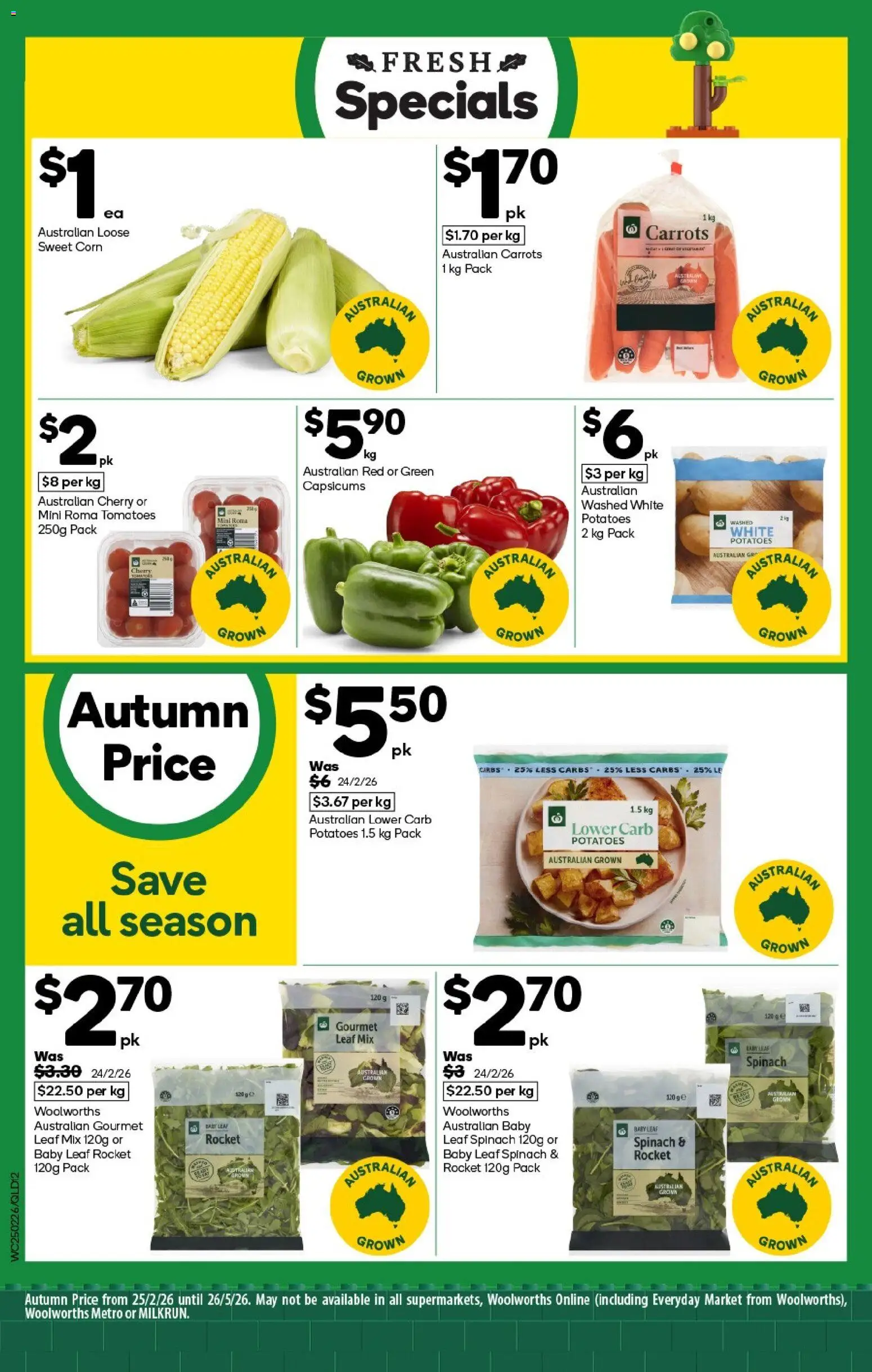 Woolworths catalogue - valid from 25.02.2026 | Page: 12 | Products: Carrots, Rocket, Potatoes, Spinach