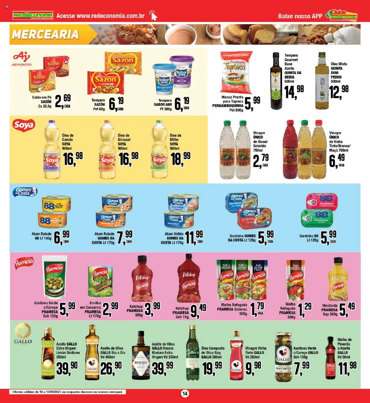 RedEconomia Folheto - válido de 10.09.2025 | Página: 14 | Produtos: Vinagre, Pizza, Gomes da costa, Base