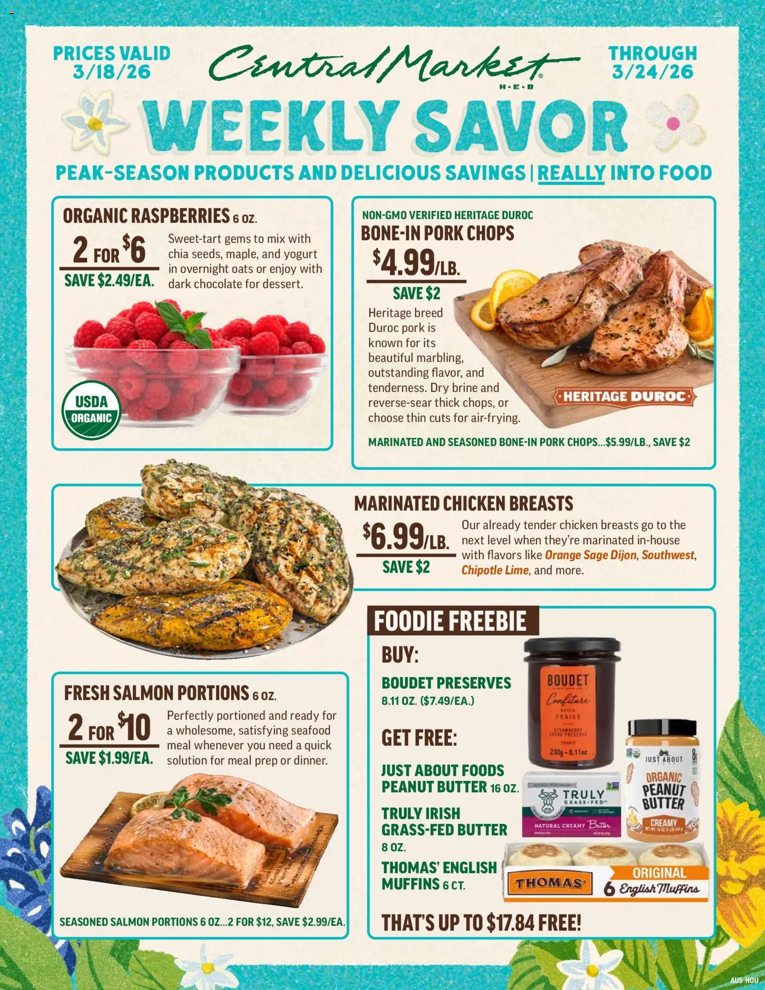 Central Market Weekly Ad - valid from 18.03.2026 | Page: 1 | Products: Yogurt, Chocolate, Pork, Seafood