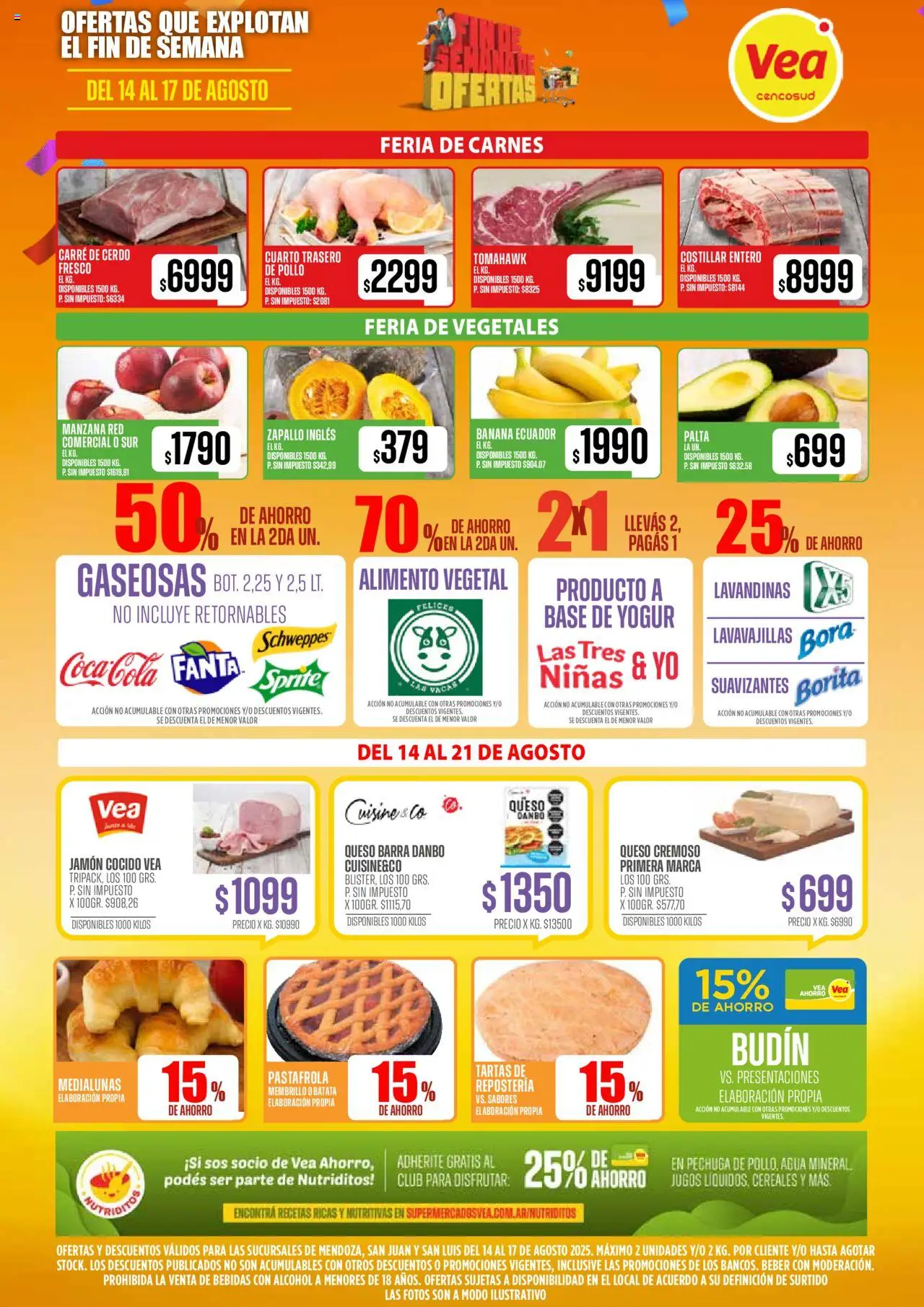 Vea - Ofertas fin de semana - CUYO │ válido desde el 14.08.2025 | Página: 2 | Productos: Zapallo, Manzana, Palta, Jamón