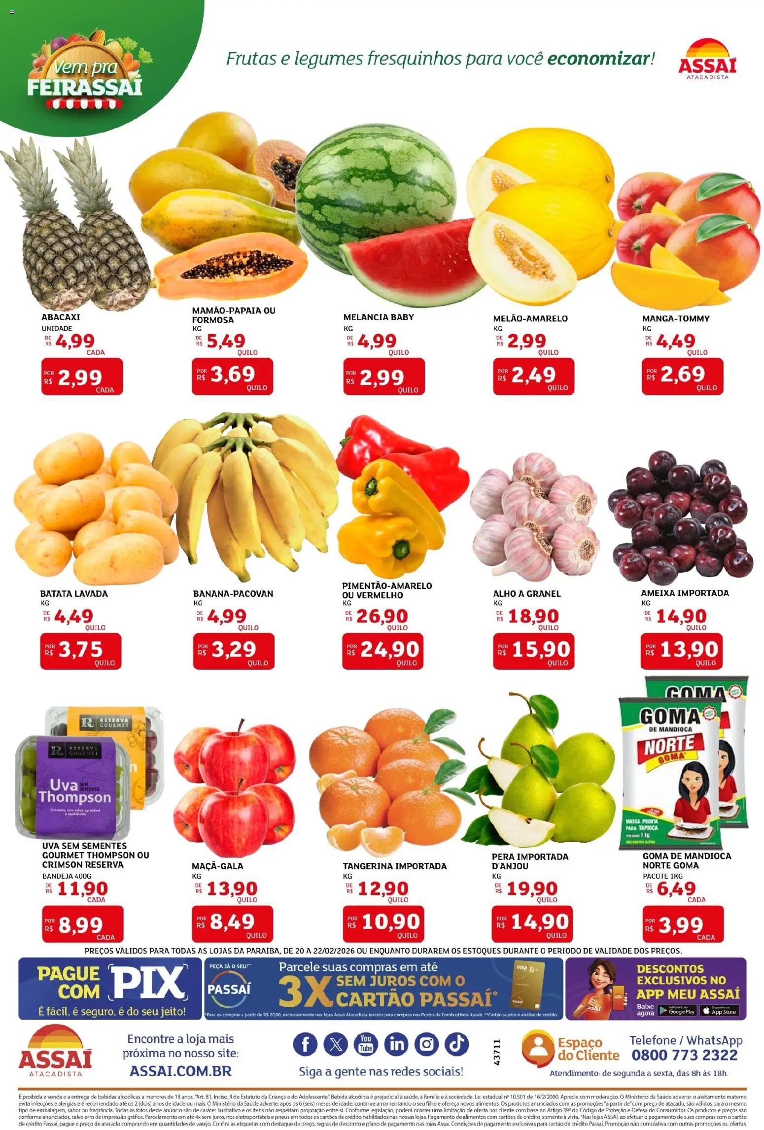 Assaí Atacadista Folheto - válido de 20.02.2026 | Página: 3 | Produtos: Alho, Mandioca, Pneus, Bandeja