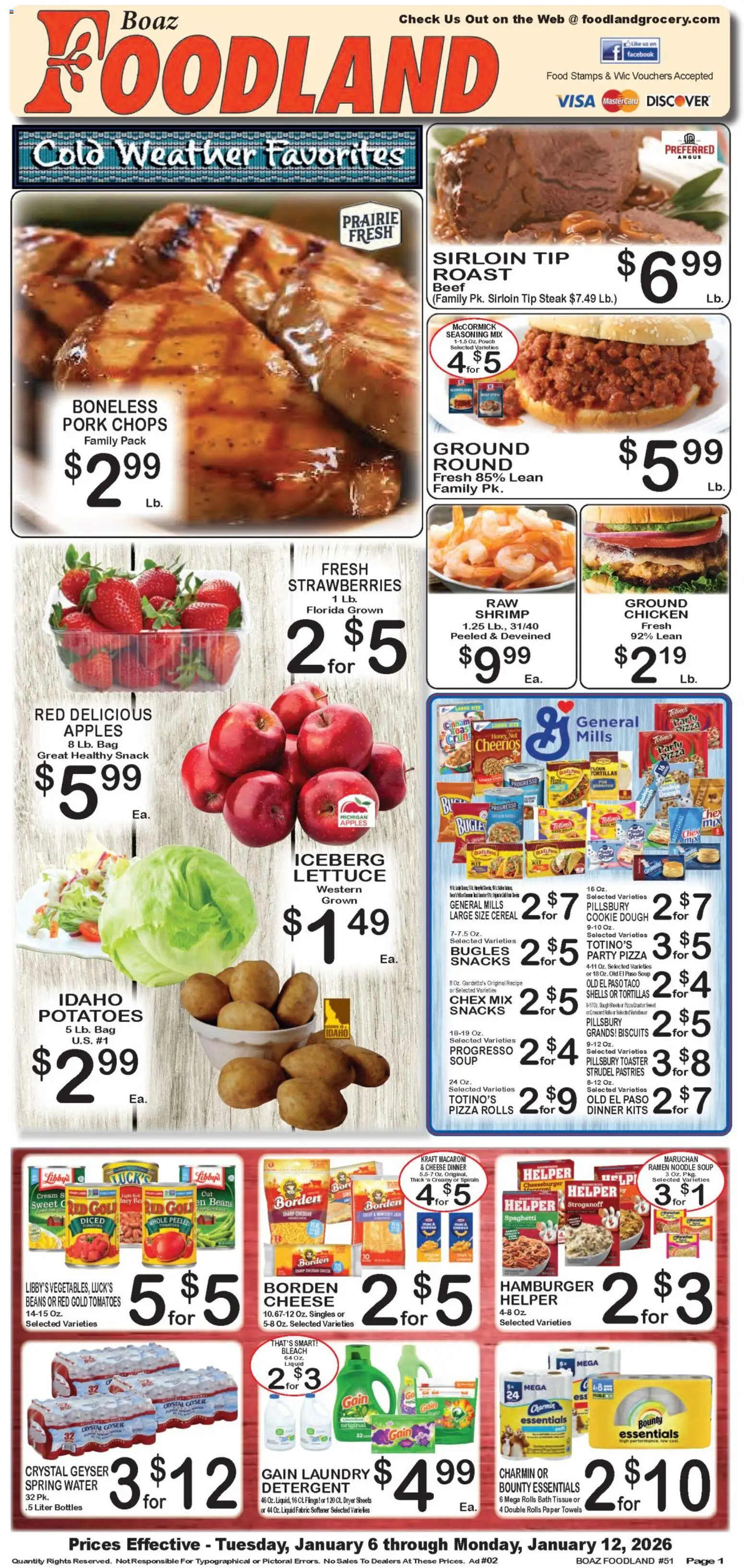 Foodland Weekly Ad - valid from 06.01.2026 | Page: 1 | Products: Toaster, Bath, Apples, Potatoes